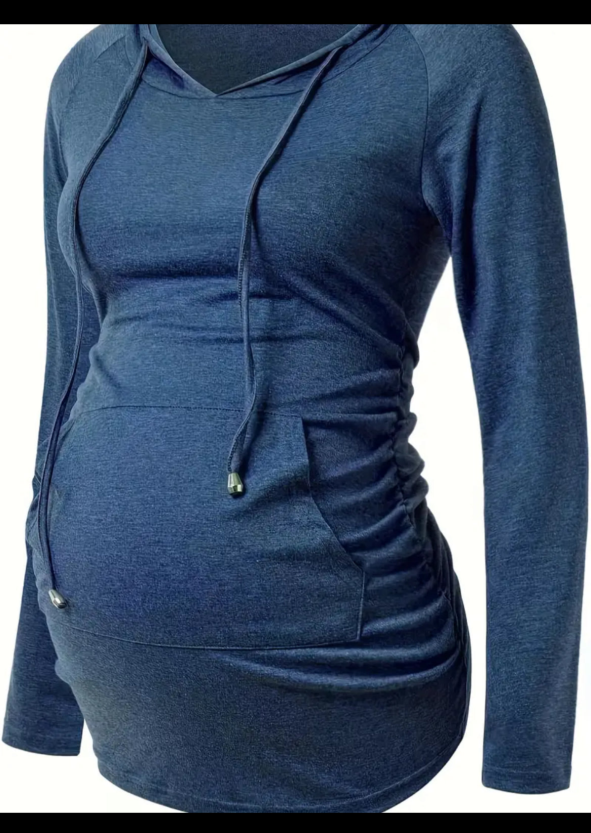 Women's Maternity Solid Hoodie, Casual Slightly Stretch Long Sleeve Hooded Top For Outdoor