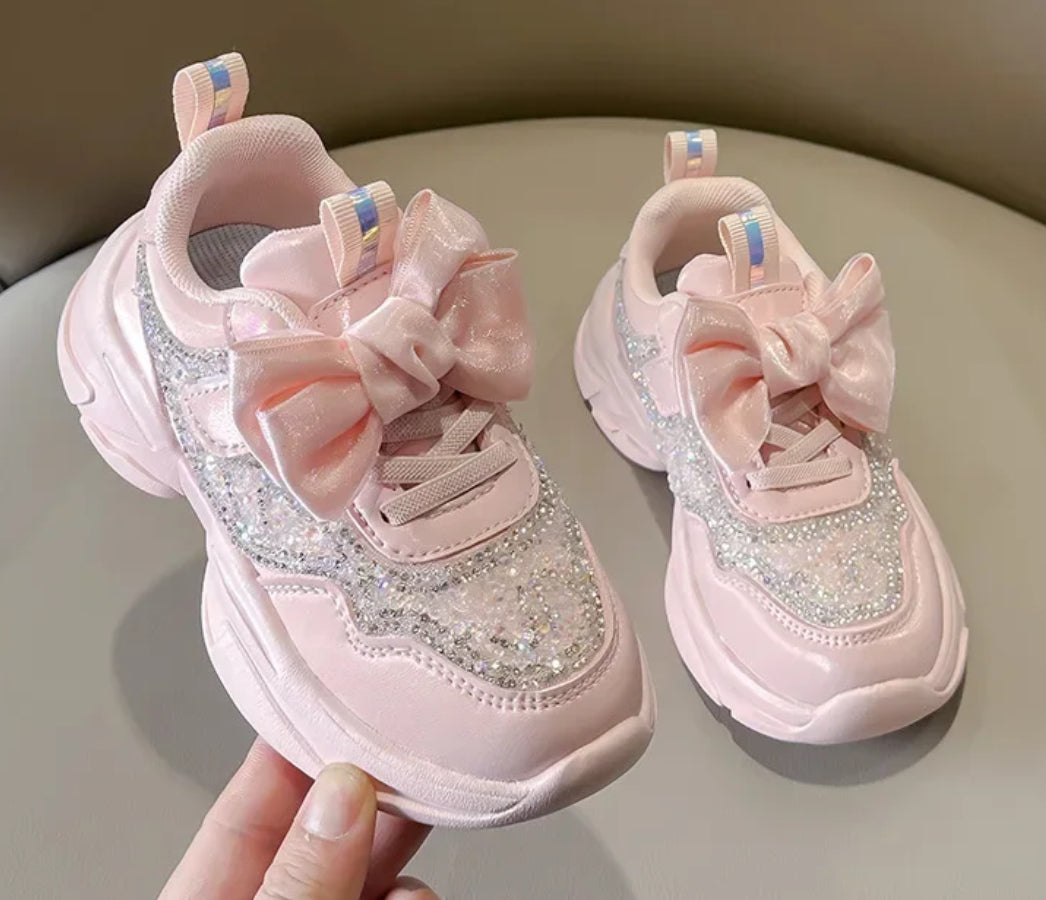 Zapatillas deportivas para correr con lazo de diamantes de imitación para niñas 2024