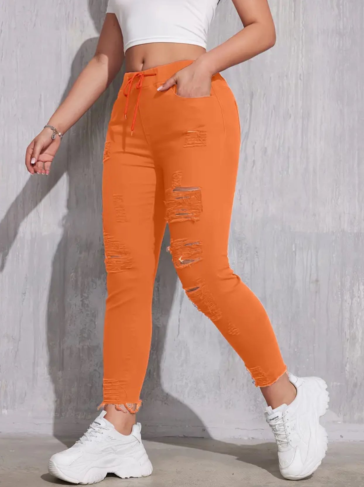 “Creamsicles” Stretchy Skinny, High-Waisted Jeans With Drawstring Waist