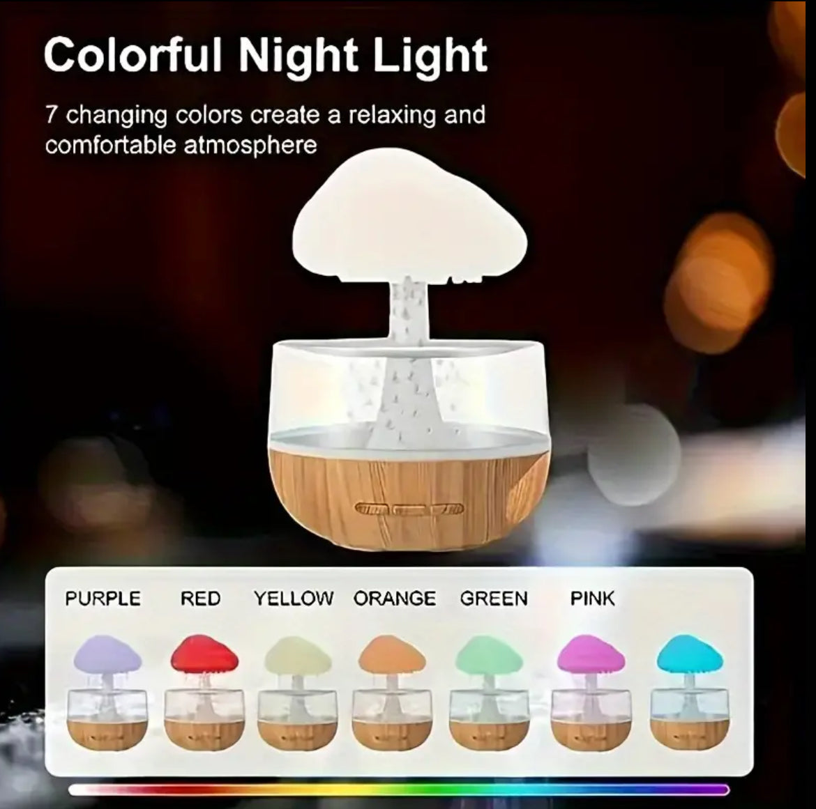 Mushroom Rain Cloud Humidifier with 7-Color LED Night Light