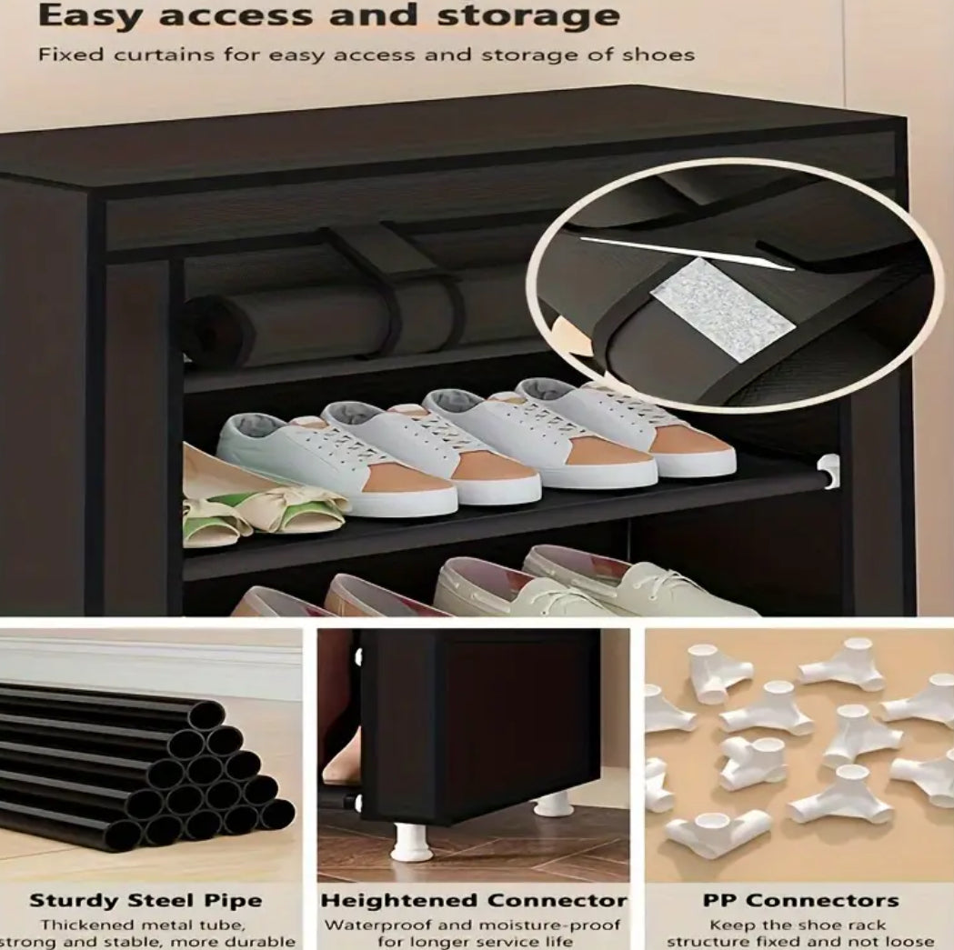 1pc 10 Layer Shoe Cabinet with Dust Cover, Space Saving + Large Capacity