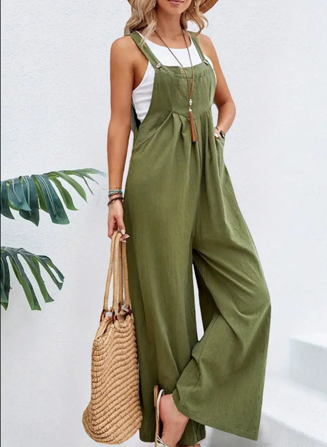 Casual Mid Waist + Pockets, Sexy Backless Full Length, Loose Wide Leg, Jumpsuit