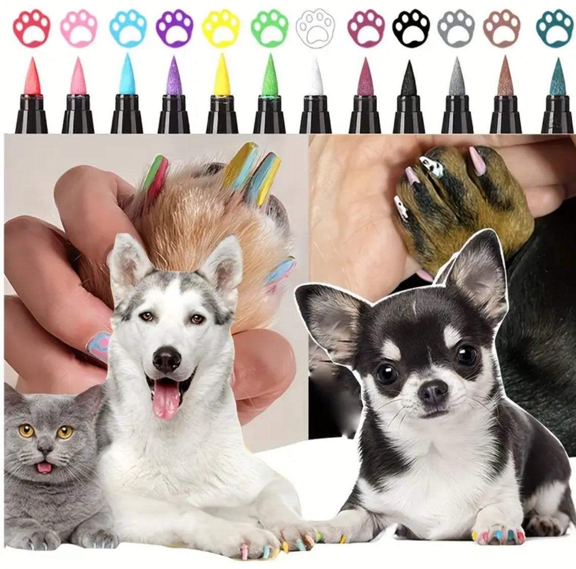 1 Set Of 12 Quick Drying, Acrylic Pet Safe, Easy To Use Nails Paint Markers For Dogs, Cats & other Pets