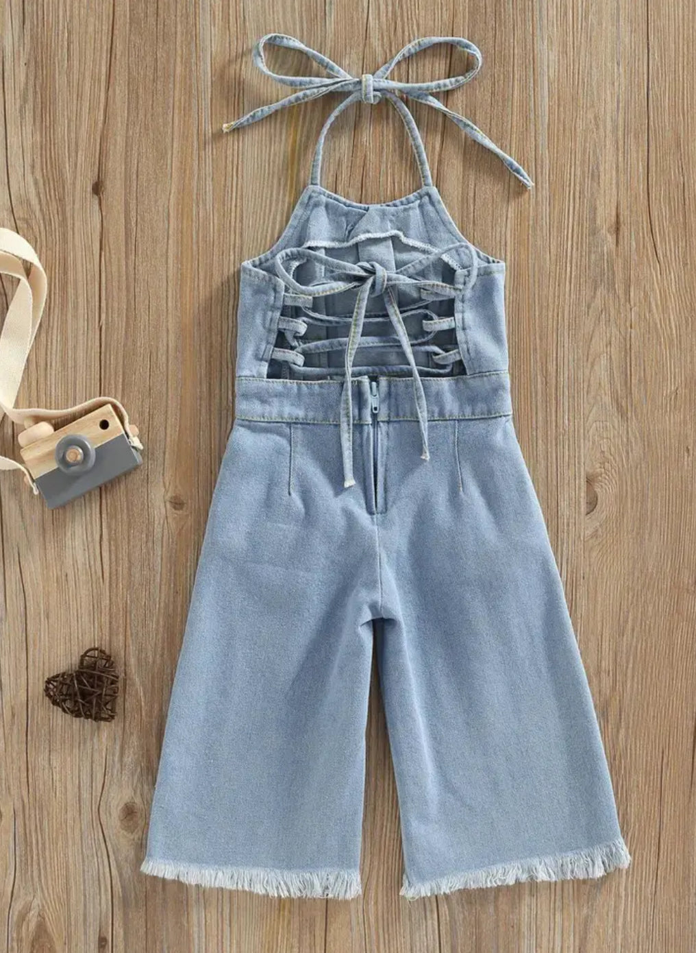 Girls “Stylish Denim” Jumpsuit, Tie-Up Halterneck, One Piece 🌵🌷