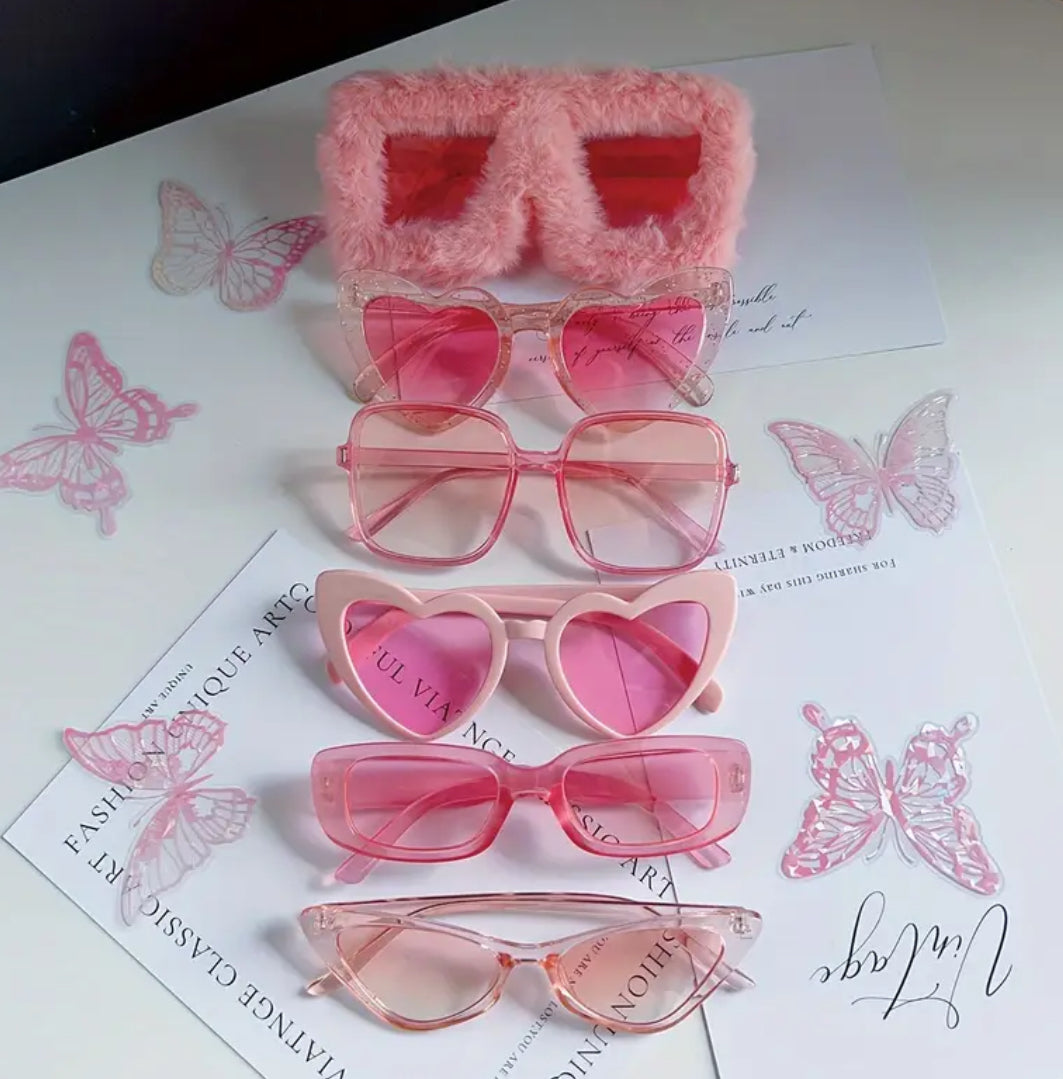 6pcs ‘Girlies’ Pink Oversized Fashion Glasses Set - Heart & Cat Eye Designs for Women | Perfect For Party Favors