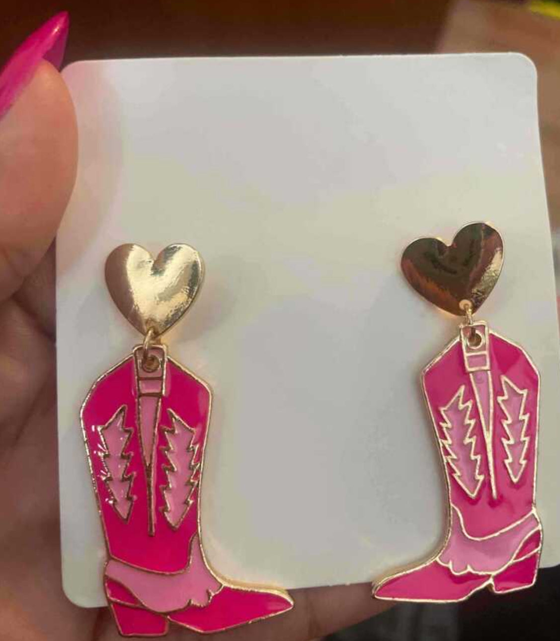 Bohemian Boot Shape Dangle Earrings With Pink Design, Alloy Gold Heart