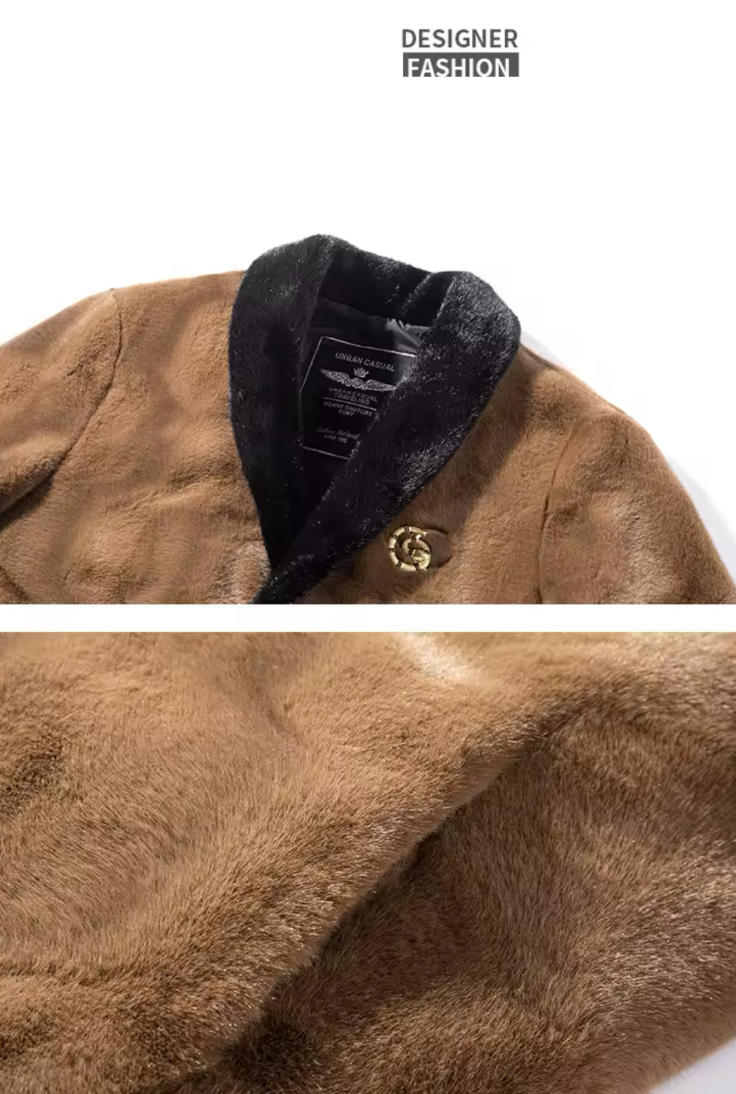 Men's Faux Mink Coat, Short Top, High Quality Golden Sable Velvet