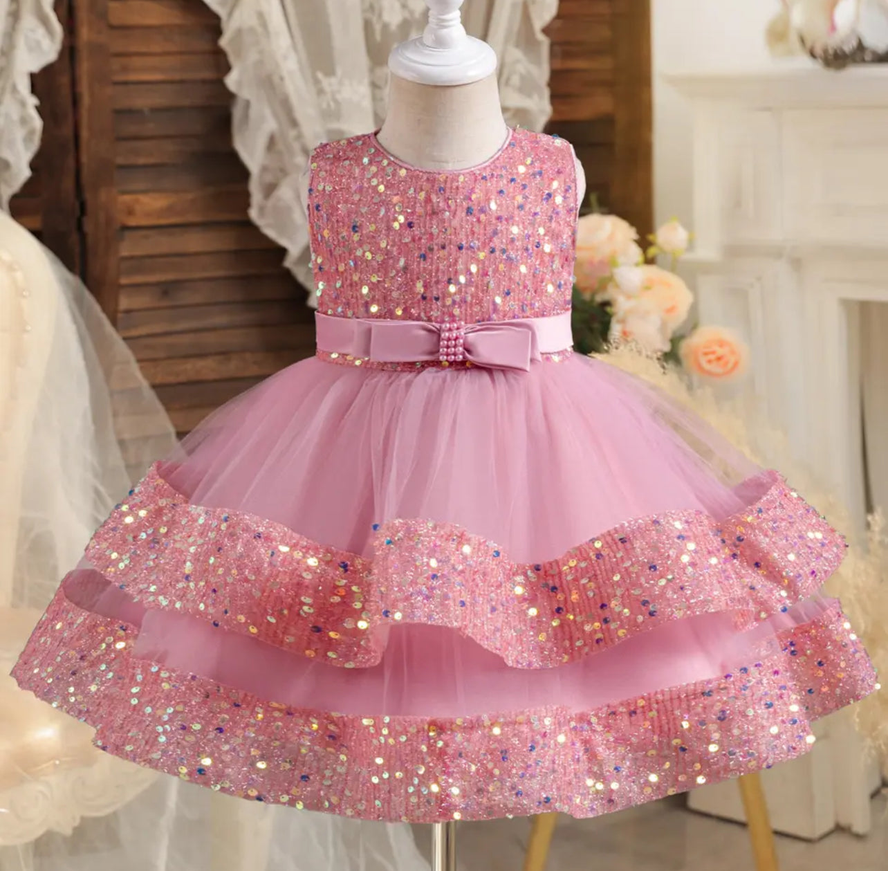 Vestido de princesa de tul con lentejuelas