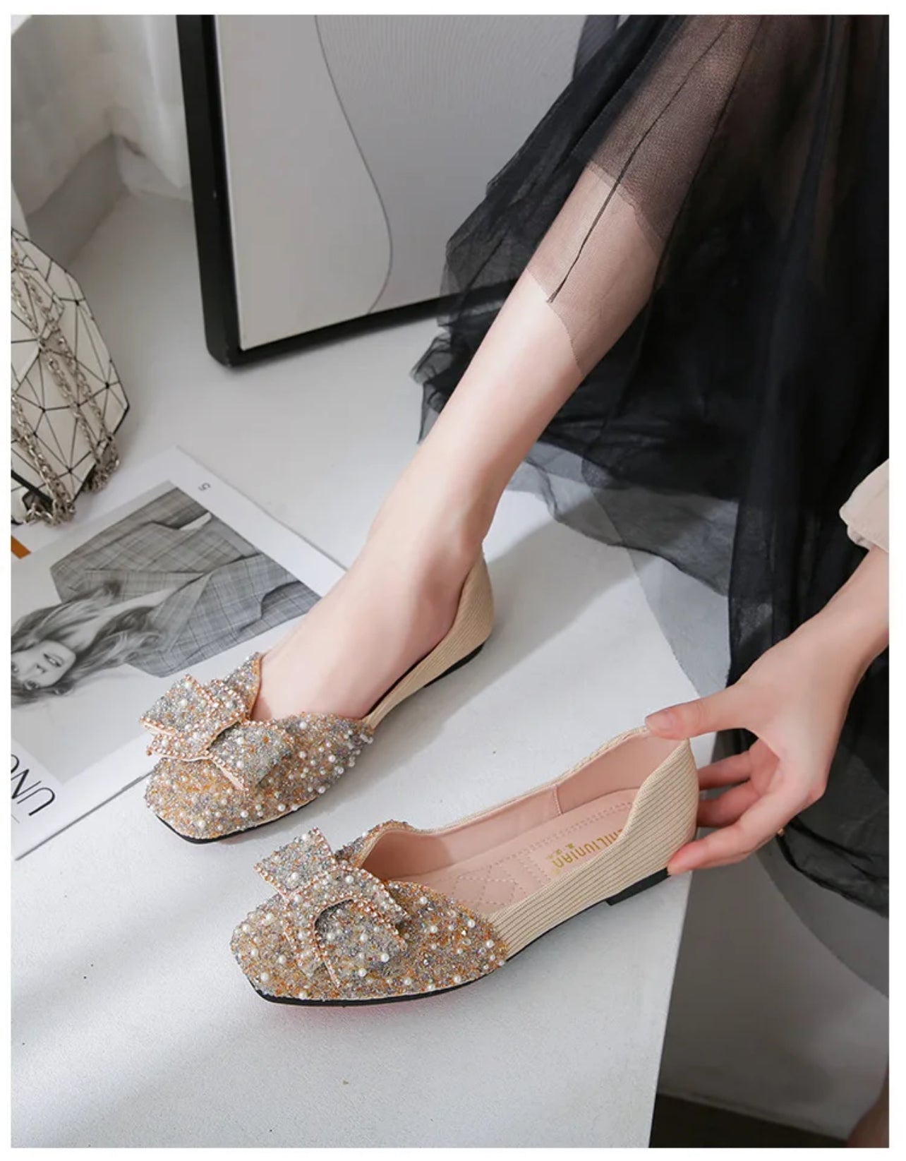 2024 New “Sweet Woman” Elegant Square Toe Bowknot Ballet Lady Flats