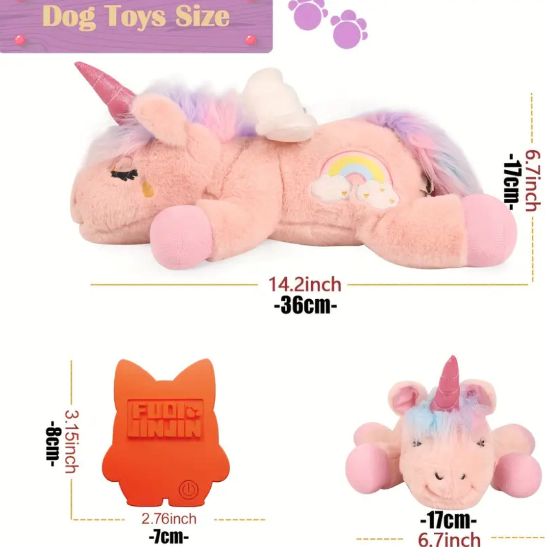 Large Unicorn 🦄 Heartbeat Sleep Companion Plush Dog Toy 🐾