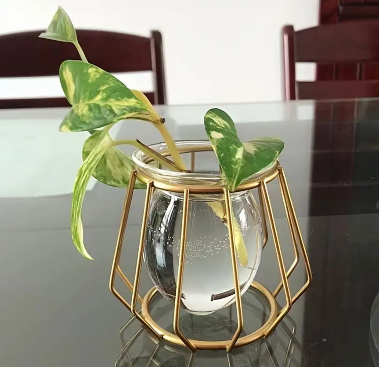 1pc Metal Hydroponic Glass Vase Ornament, Creative Home, Living Room Desktop Decor Flower Vase