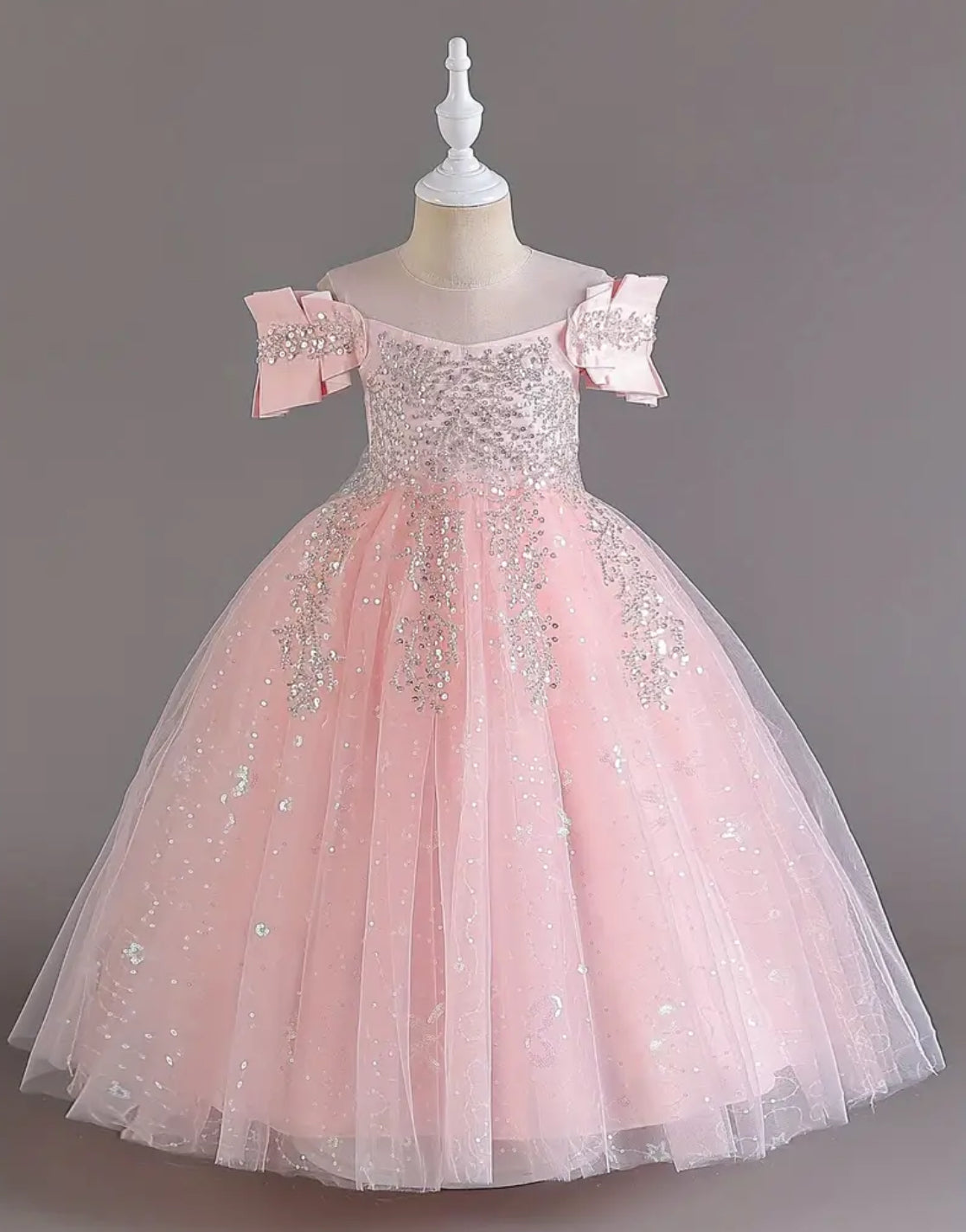 “Kirsten” Elegant Off Shoulder, Sequin Mesh Tutu Dress