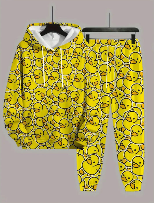 Conjunto de 2 piezas para hombre con estampado de dibujos animados de patos