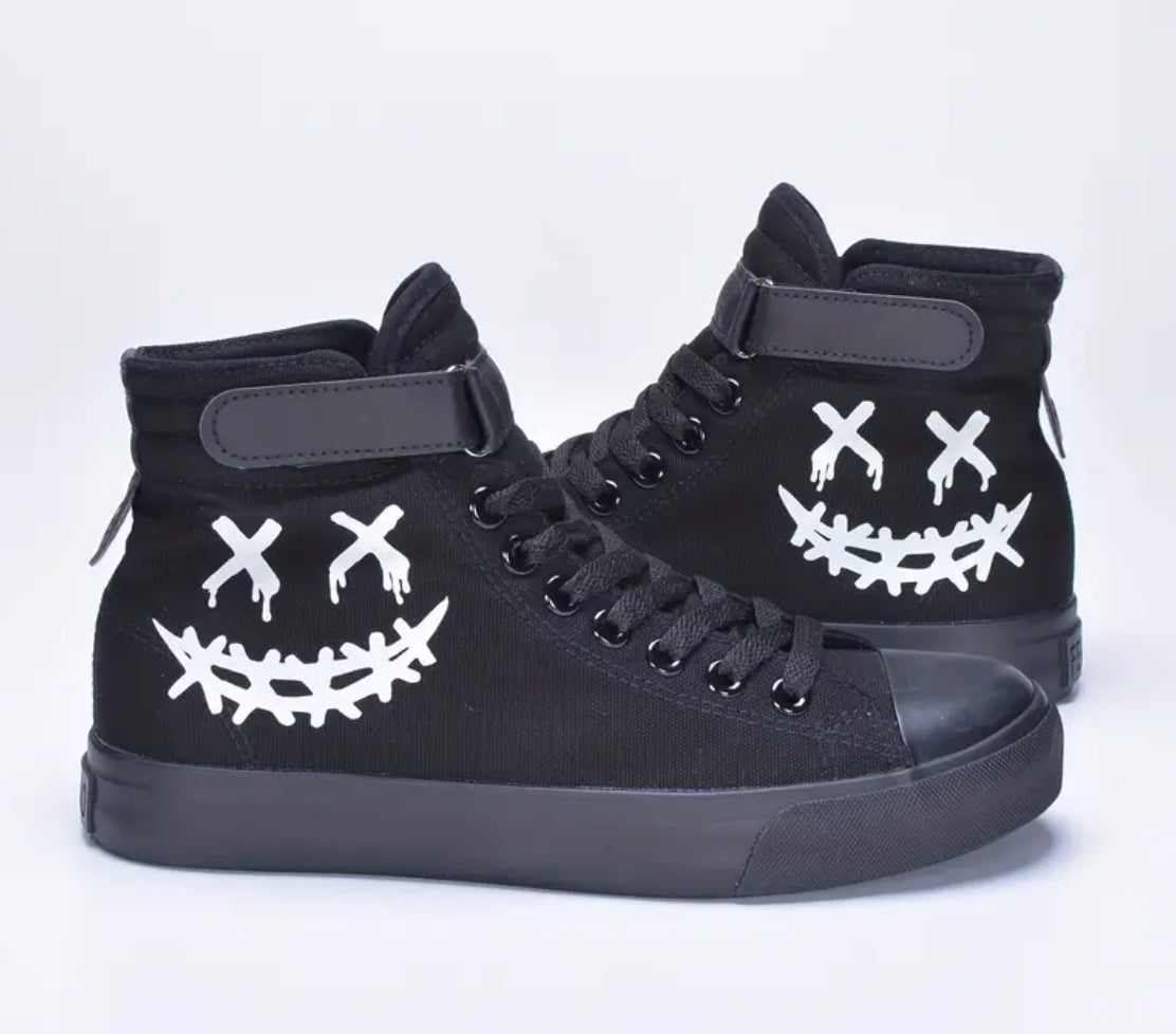 “Glow Skeleton” High Top Canvas Sneakers for Boys and Girls, Non-Slip, All-Season, Casual, Fashion