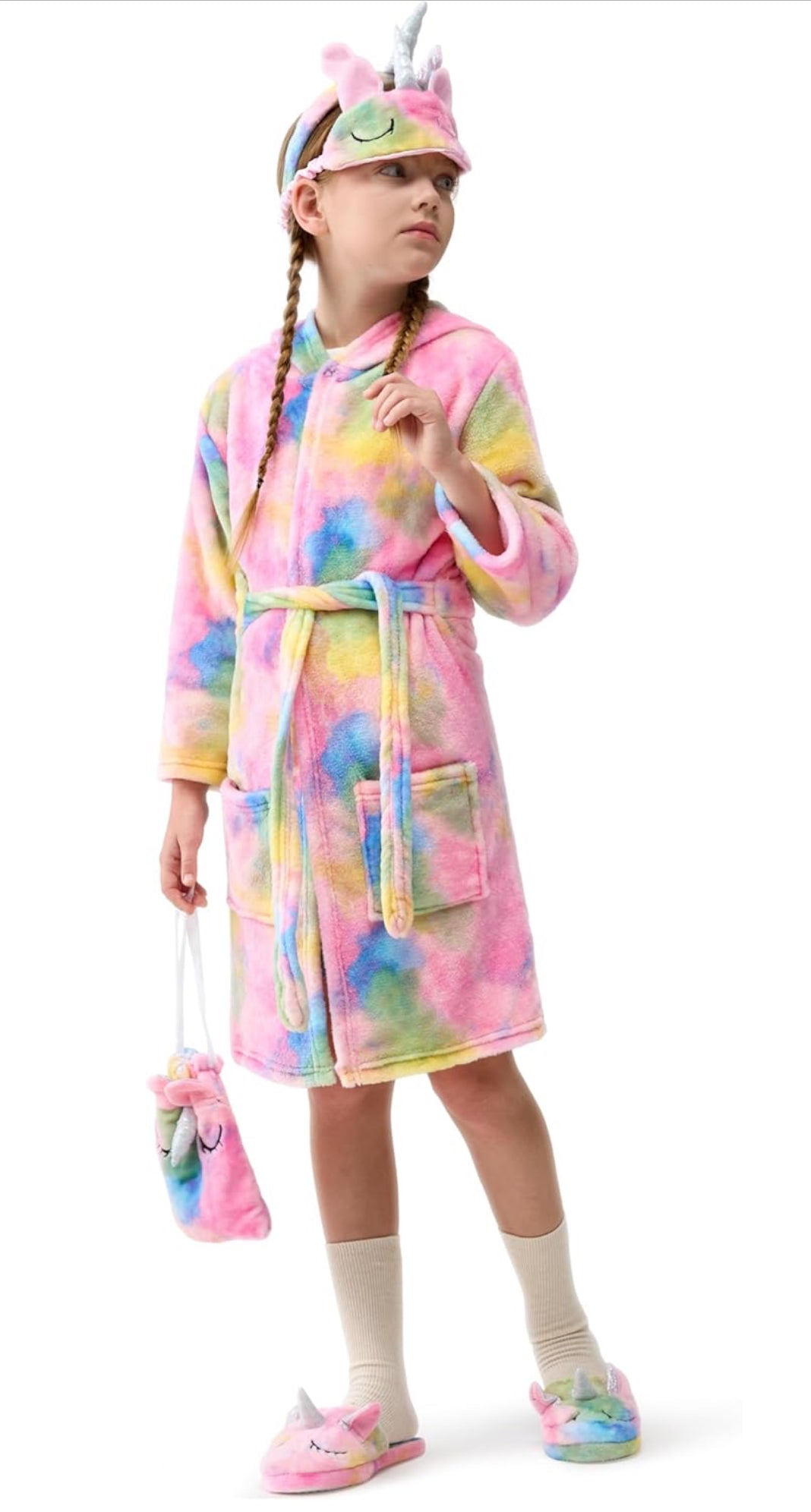 Hooded Pink “Tie Dye Unicorn” Bathrobe, Girls Sleepwear