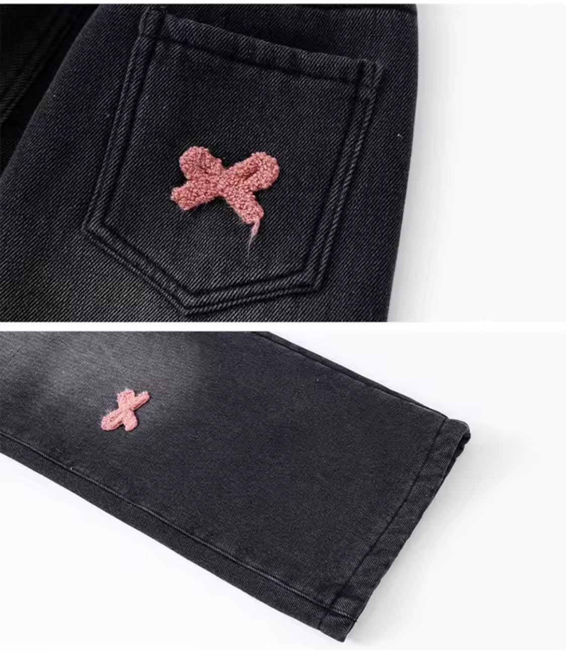 ‘I’M JUST A GIRL’ Pink Ribbons Black Jeans