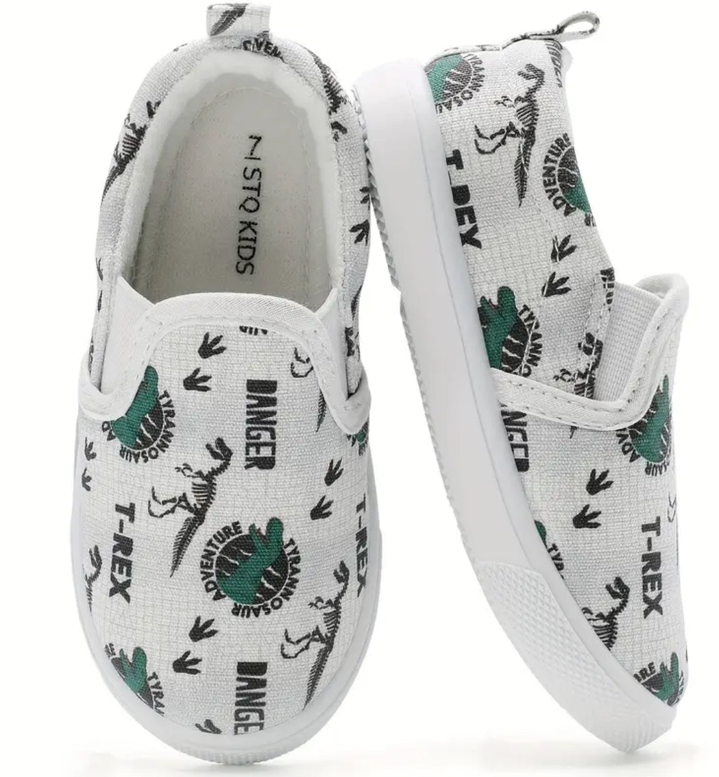 “Sharks, Monsters & Friends” Low Top Canvas Shoes For Boys, Lightweight Non-slip Sneakers