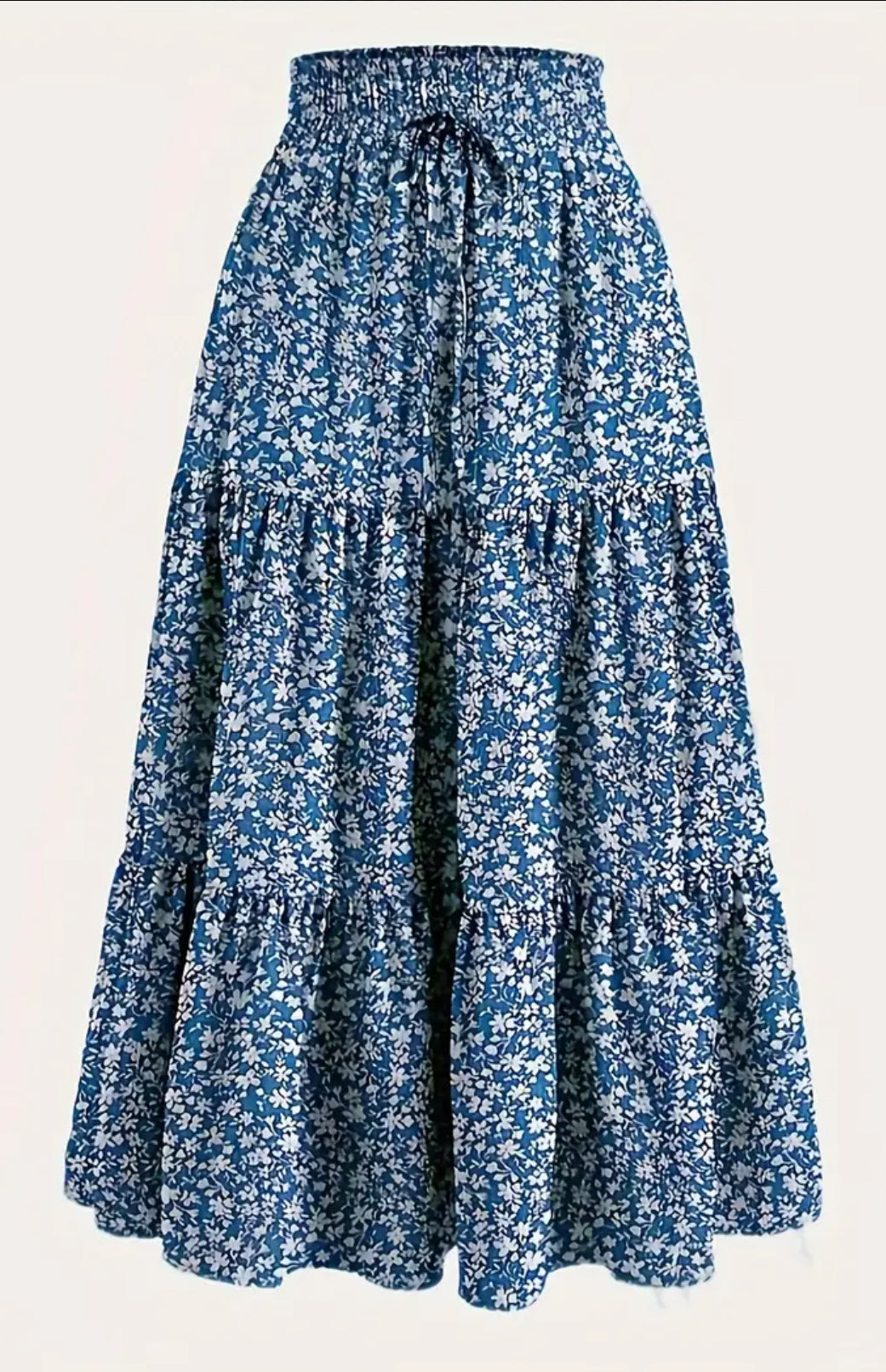 Floral Print Shirred Waist Tied, Boho A-line Tiered Skirt