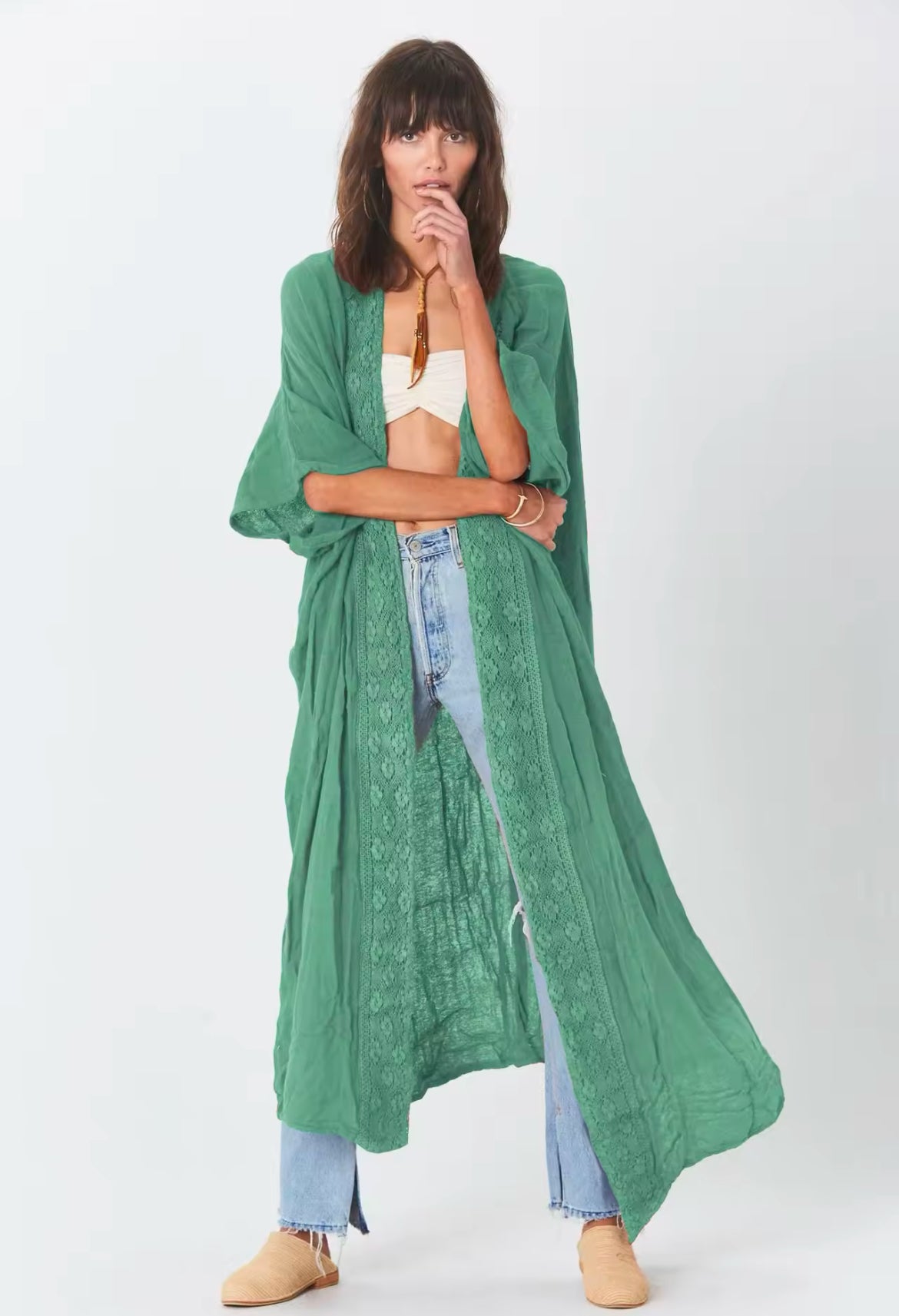 ‘Bohemian’ Maxi Lace Trimmed Kimono