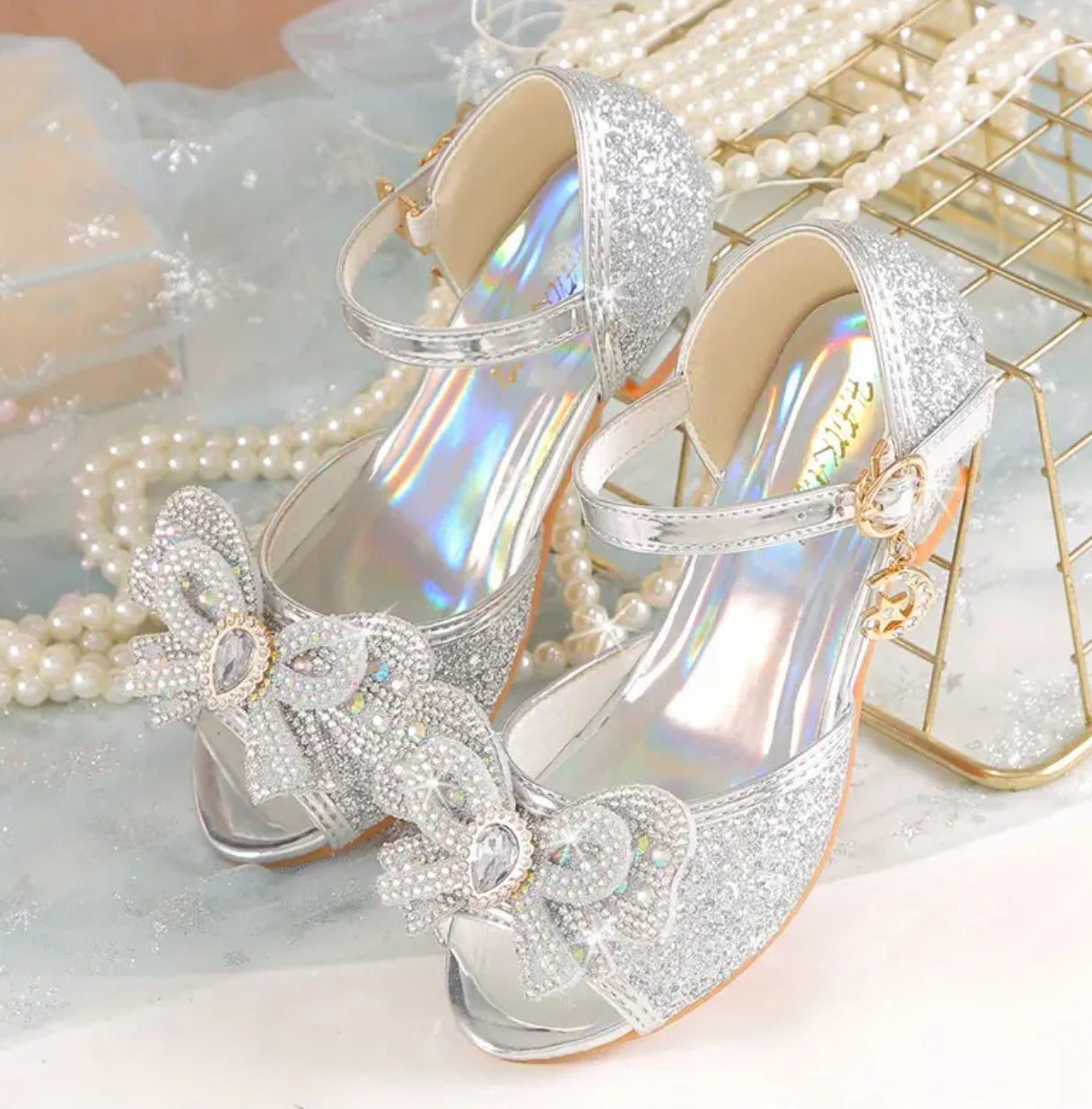 Zapatos de tacón alto con lentejuelas y diamantes de imitación para niñas 