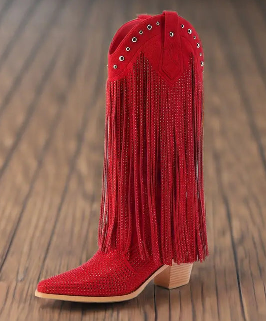 ‘Studded’ Fringe Woman’s Rhinestone ▪️ Red Western Boots