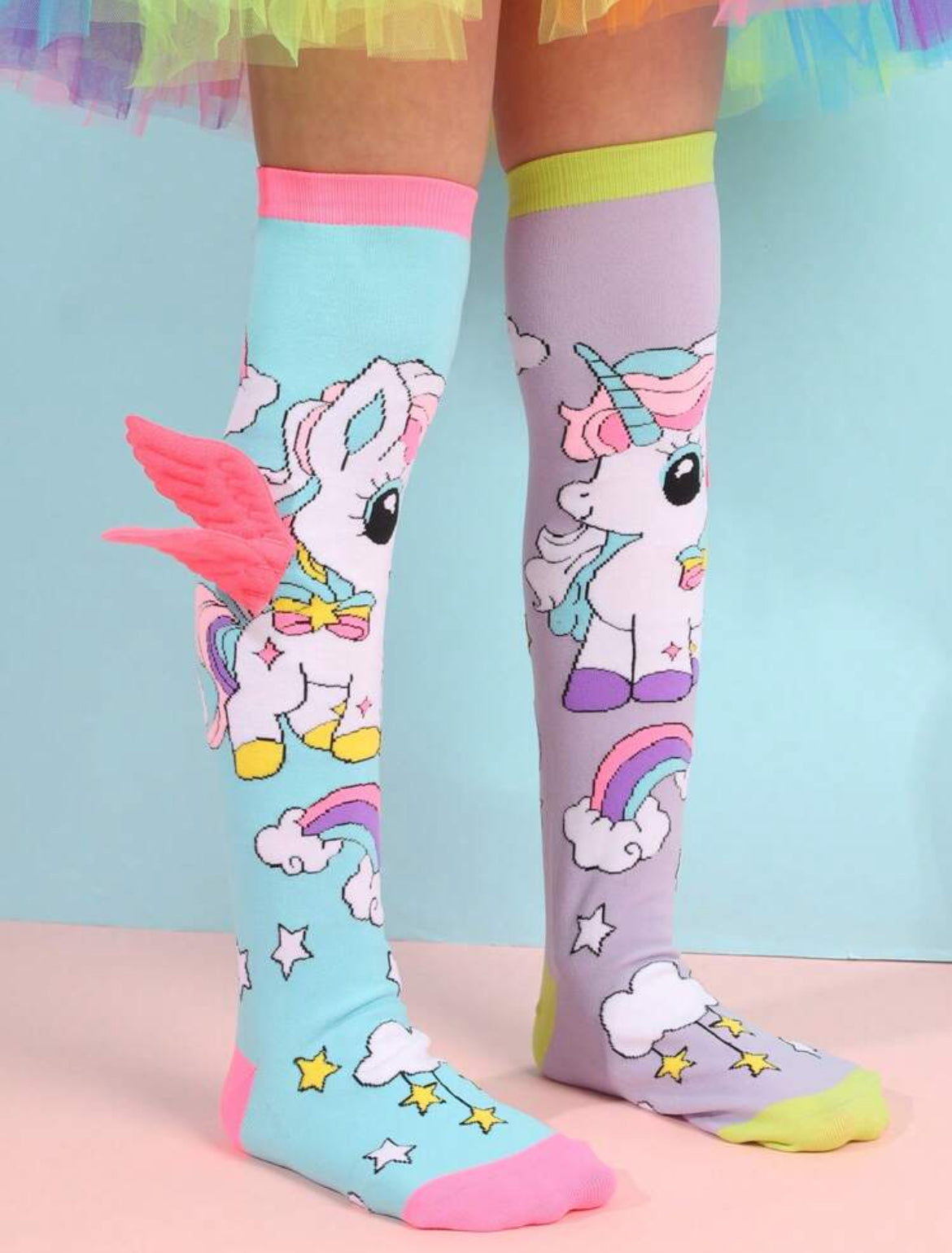 “Puppy & Unicorn Love” 💕 🐾 Pink Cute Little Dog Knee High Socks, 1 Pair