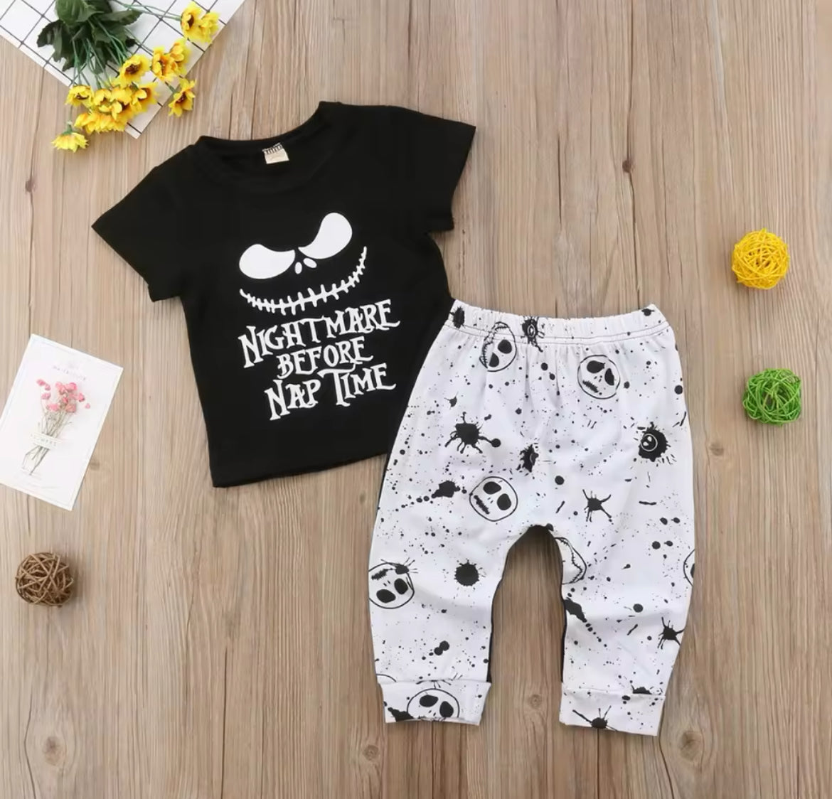 💀🎃 Halloween, Skull Top T-Shirt + Pants 2PCS Baby Boy