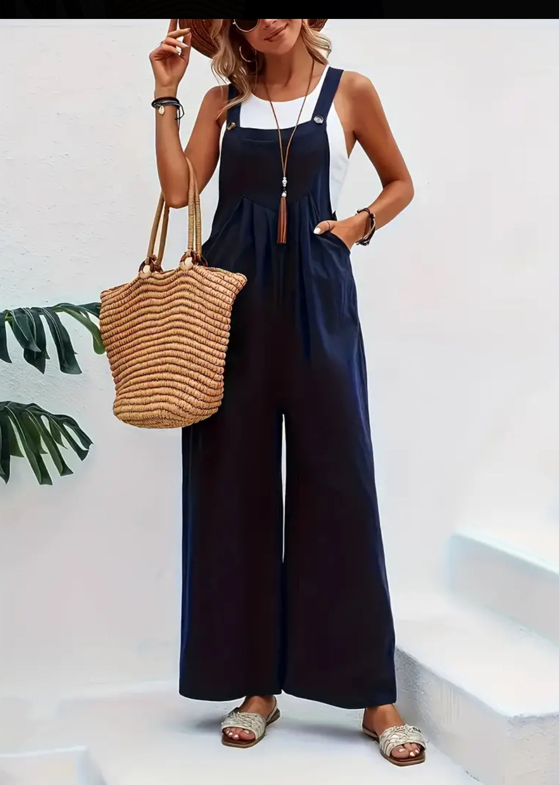 “Relax” Women's Casual Overall, Loose Fit, Button Back Strap Jumpsuit + Pockets