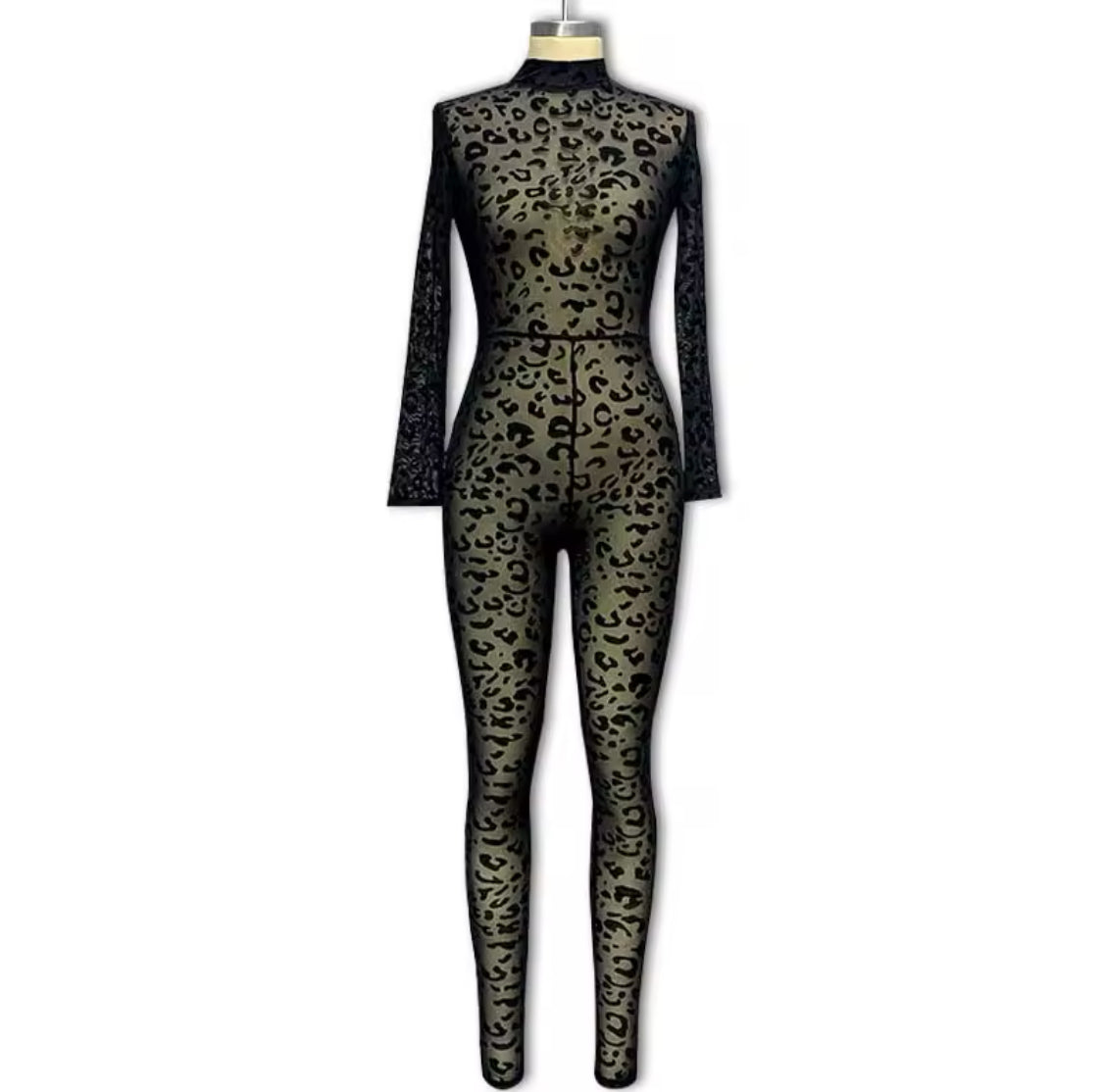 ‘Black Panther’ Leopard Sheer Jumpsuit Streetwear