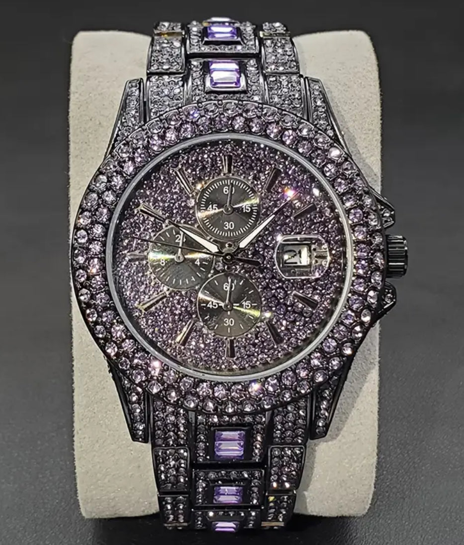 “Luxury Rainbows” Diamond Quartz Watch - Hip Hop Gothic Street Style, Analog Display with Rhinestone Accents