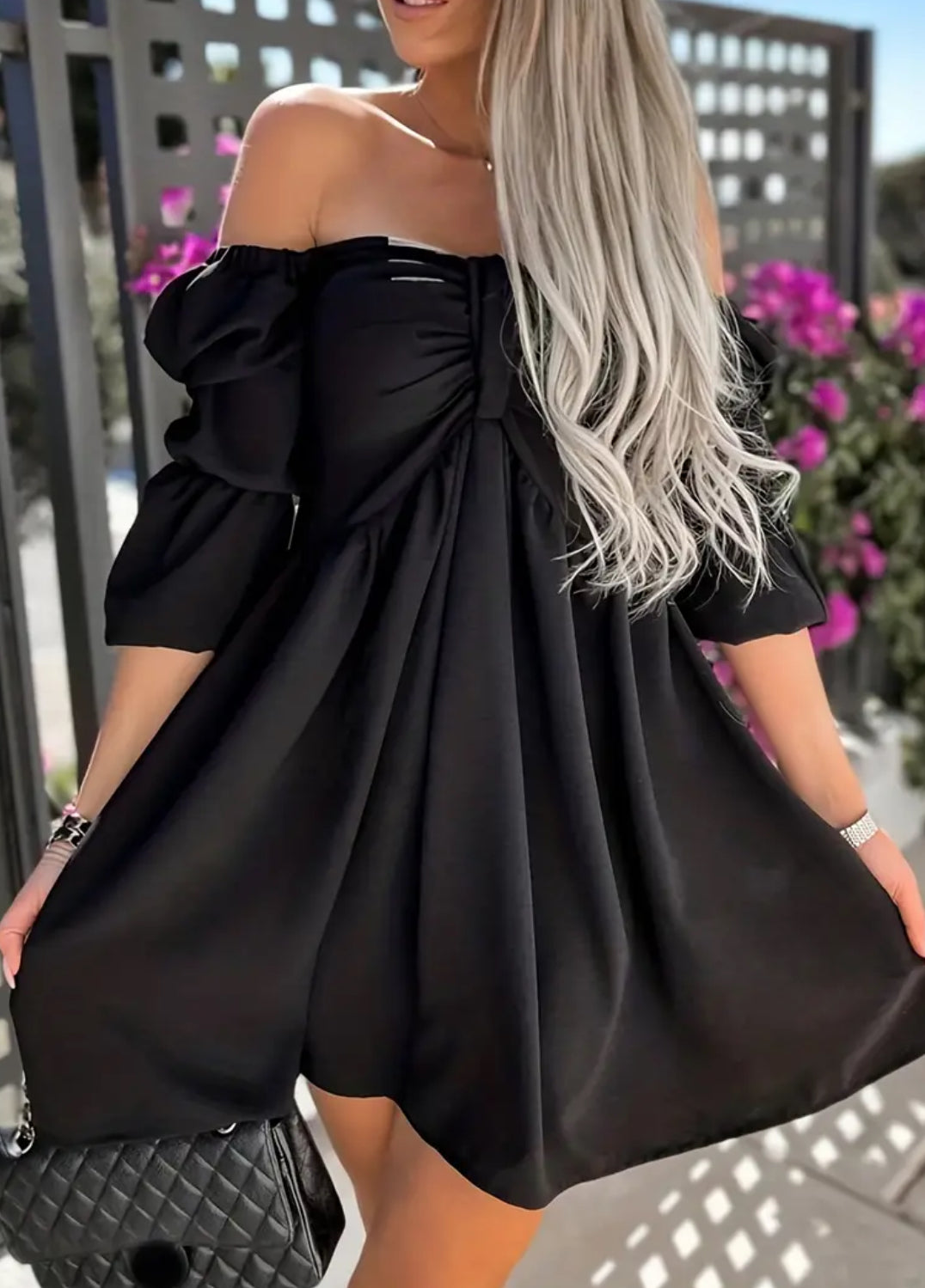 “Romeo” Off Shoulder, Solid Casual Dress