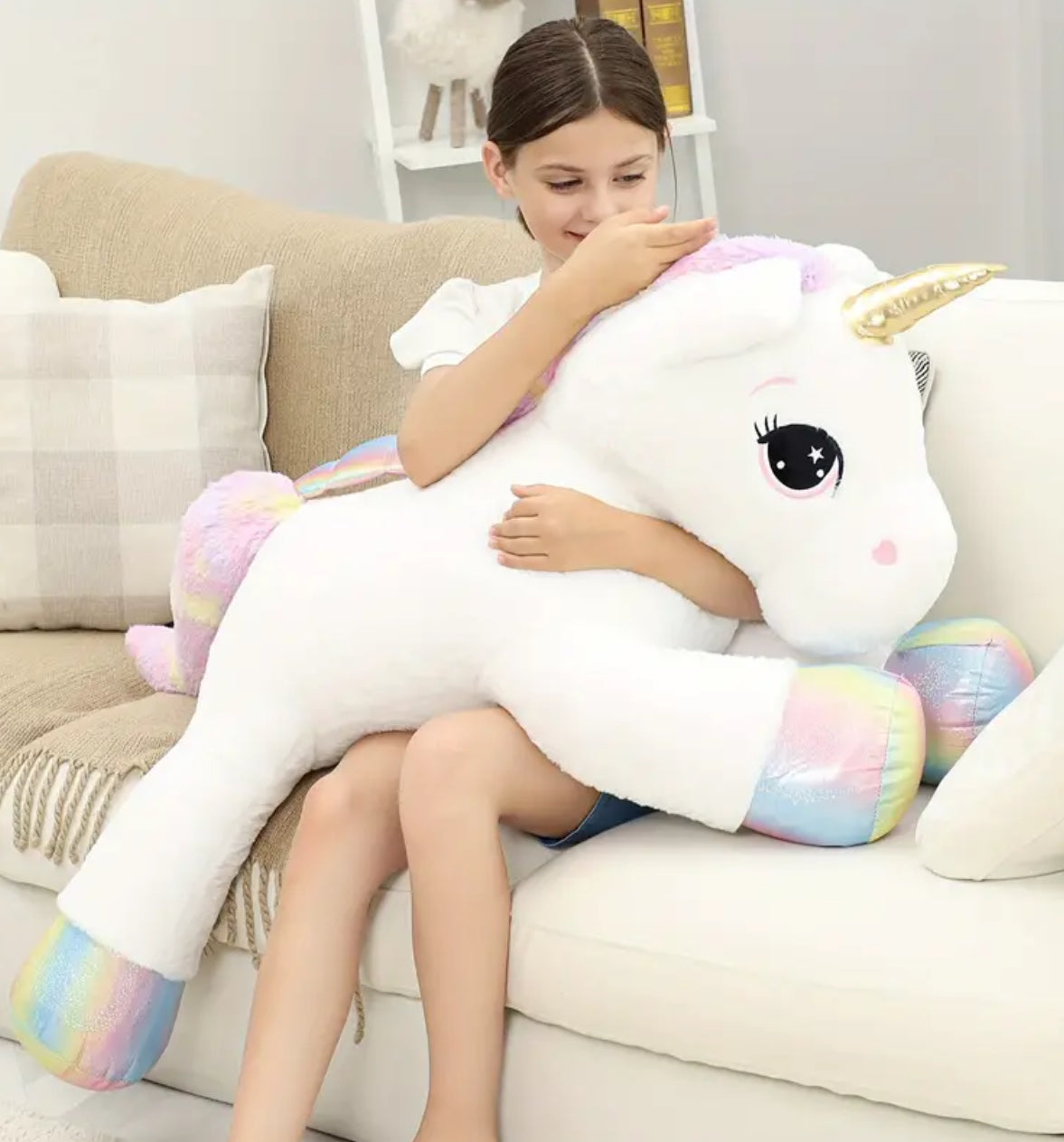 Giant Cute Soft Big Unicorn Pillow with Rainbow Wings Large Plush Toy, 44”