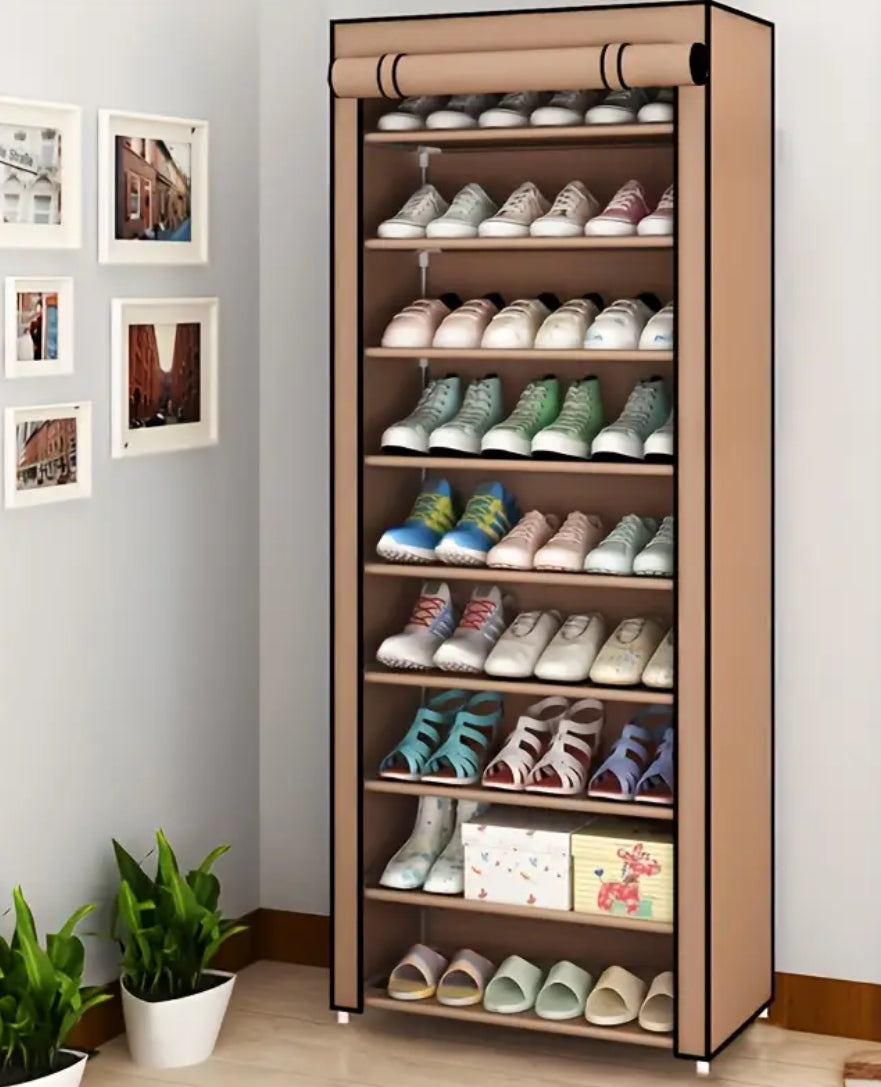 1pc 10 Layer Shoe Cabinet with Dust Cover, Space Saving + Large Capacity