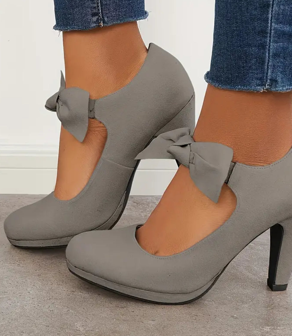 “Bowknot Glamour” Backless, with Comfortable Platform Chunky Heels