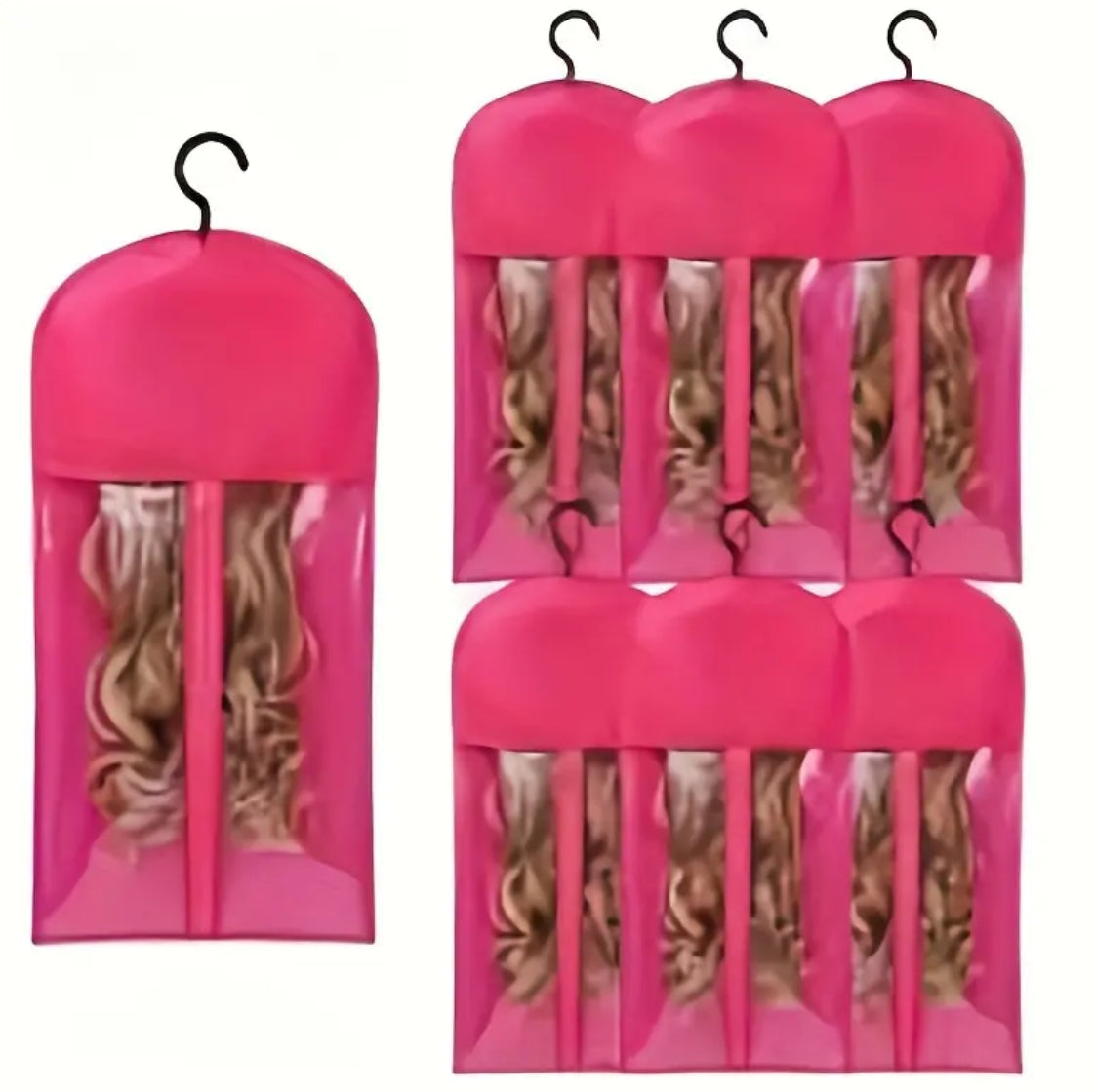 6pcs Wig Storage Bags with Hangers - Durable Hair Extension Organizers