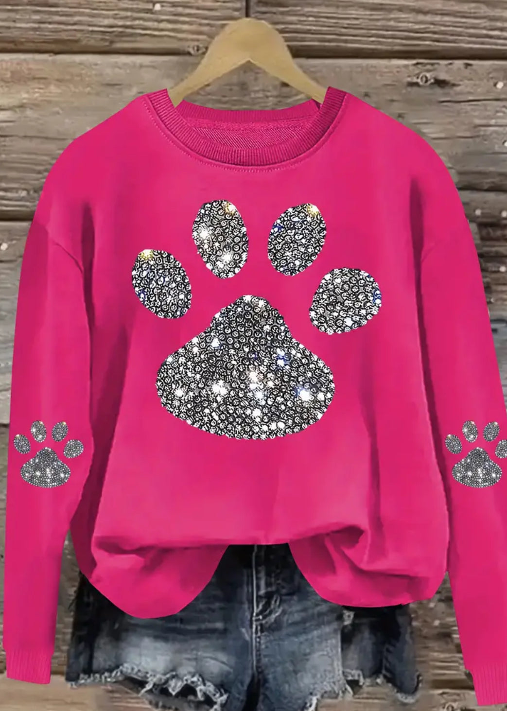 0XL-14XL, Posh Plus 💋  Rhinestone Paw Print Sweatshirt Women - Crew Neck, Casual Pullover with Slight Stretch