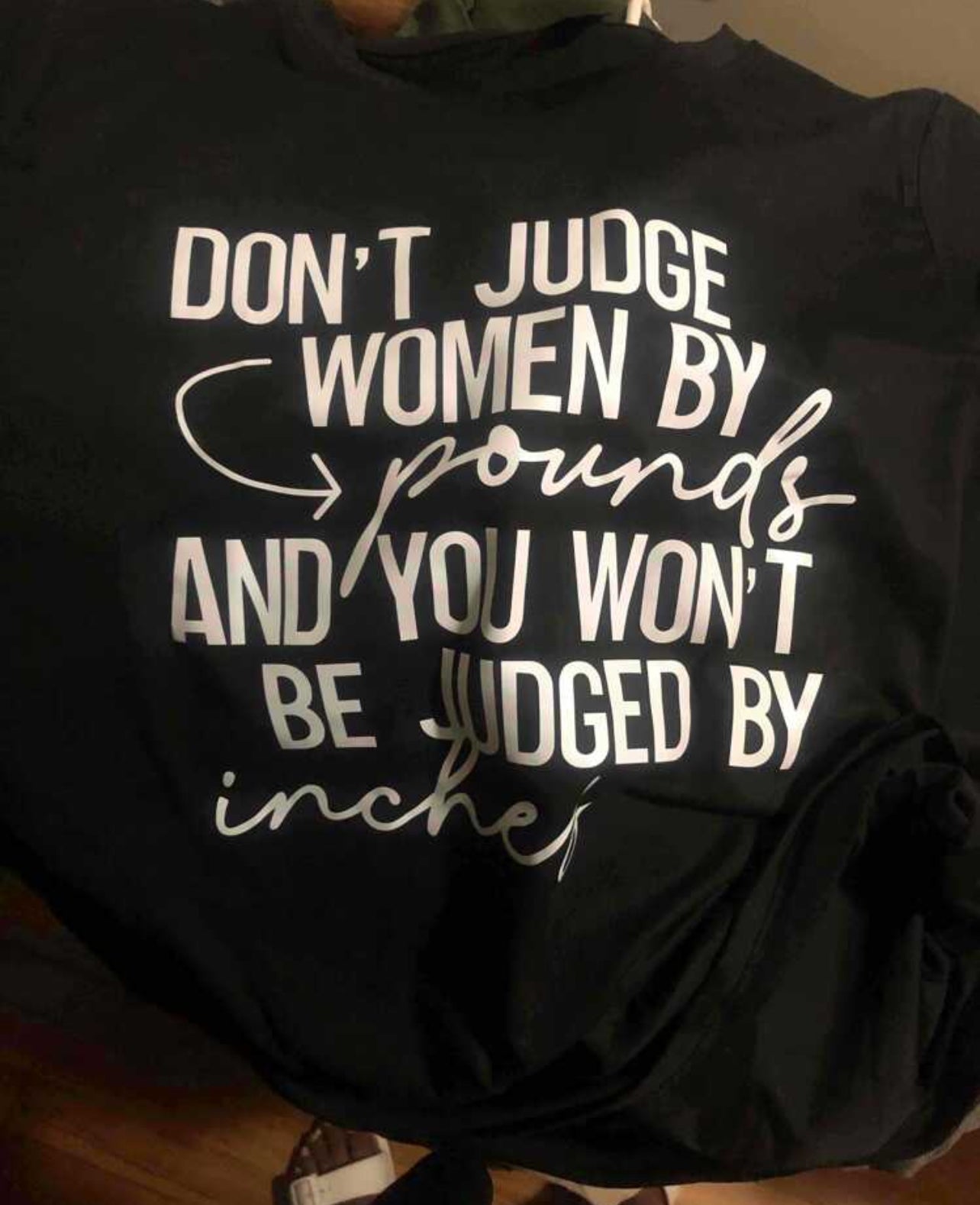 “DON'T JUDGE WOMEN BY Pounds AND YOU WON'T BE JUDGED BY Inches” Scoop Neck Plus Size T-Shirt, Women’s