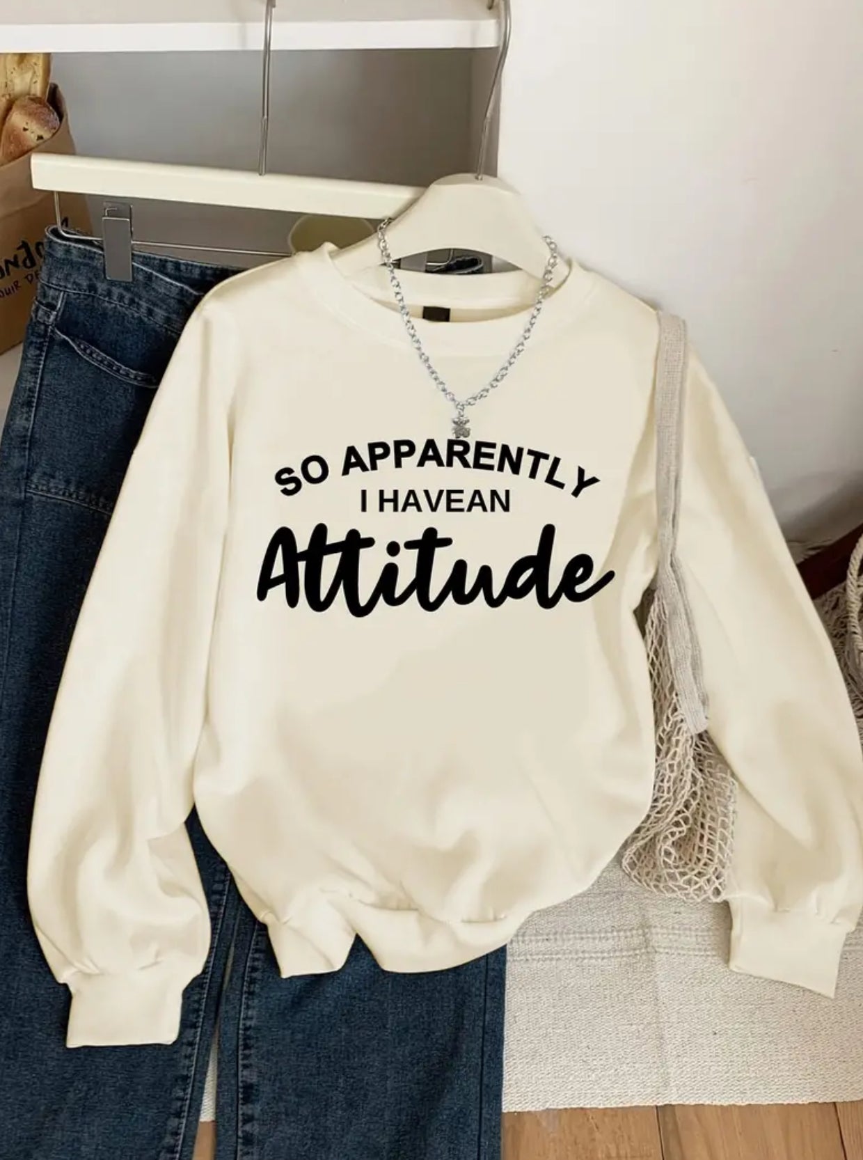 Casual “Attitude” Crew Neck Sweatshirt, Youth 🩷🤍