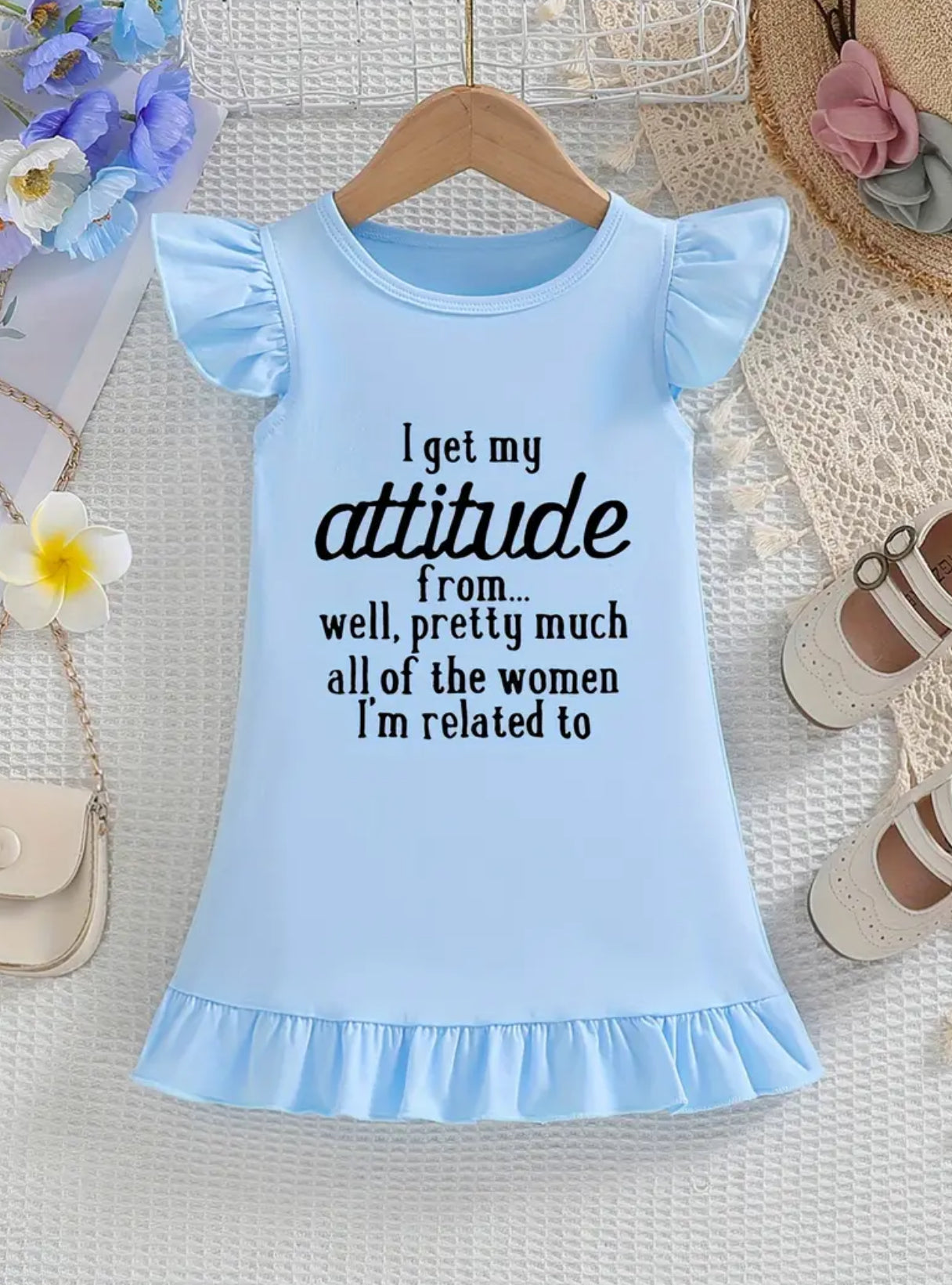 “I Get My Attitude From... Well, Pretty Much All Of The Women I'm Related To” Casual Comfy Sleeveless Round-neck Ruffle Trim Dress