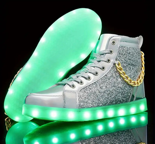 LED Silver | Black Chains Men’s Sneakers