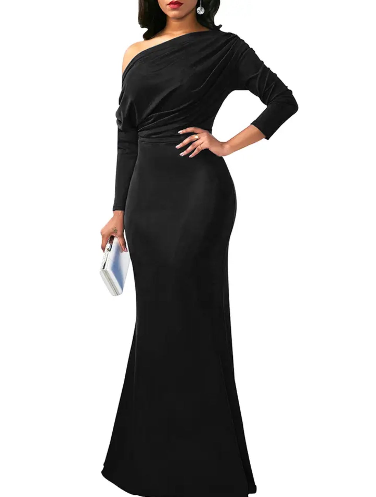 Off Shoulder Ruffled Split Elegant Robe Dress, Up To 2XL