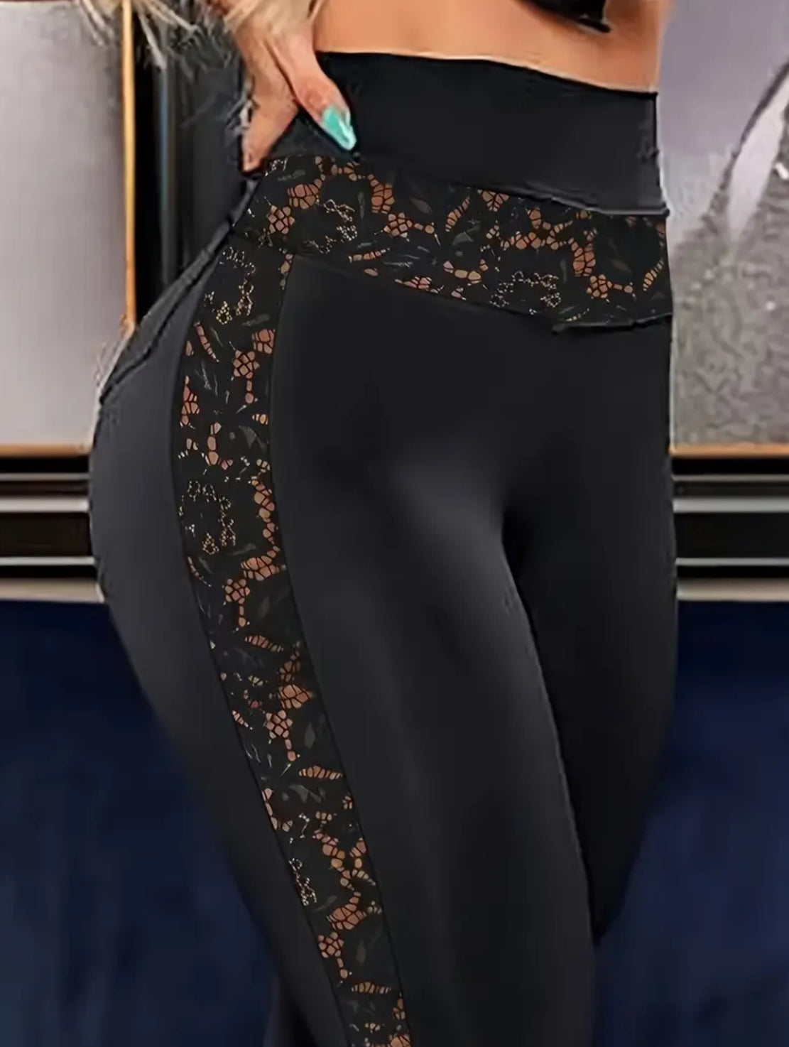 High-Waisted Booty Lift Lace Trimmed Leggings | European Style