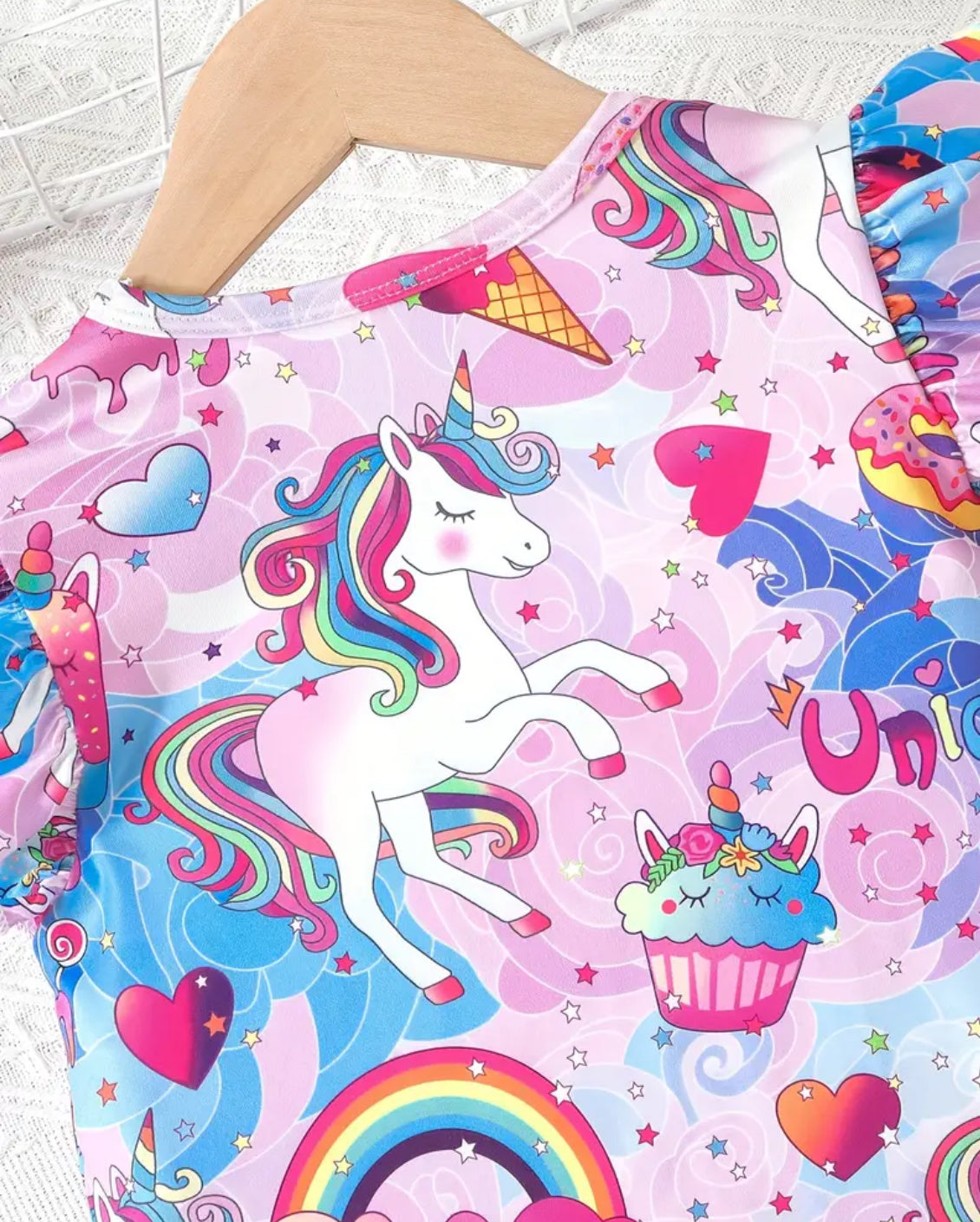 Girls Round Neck Cartoon Unicorn Nightgown