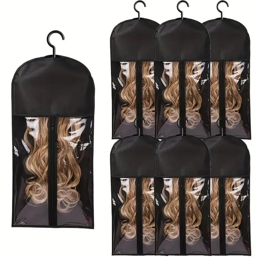 6pcs Wig Storage Bags with Hangers - Durable Hair Extension Organizers