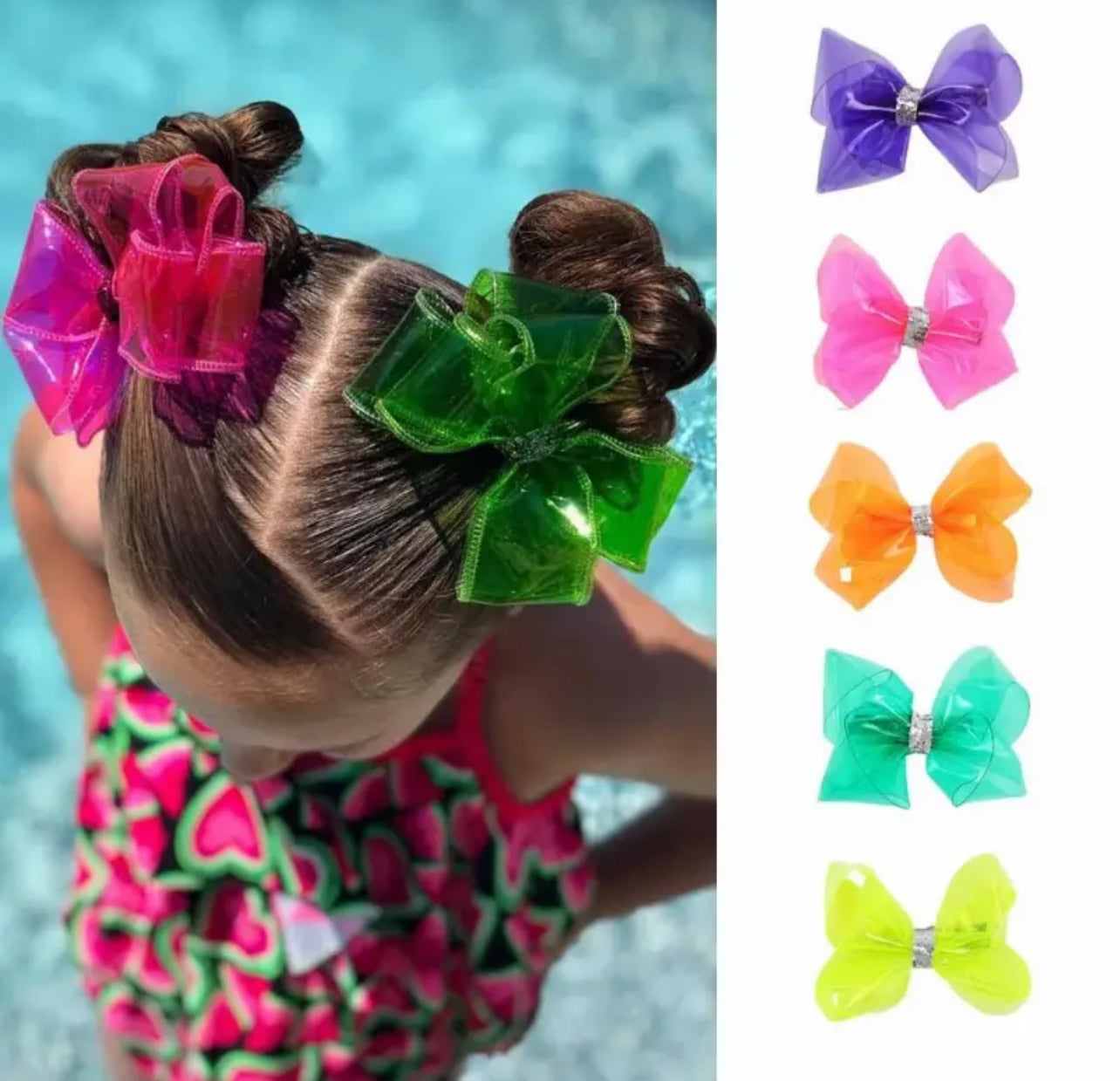 Waterproof Glitter Jelly Bows with Clips 3”