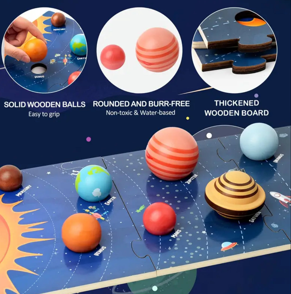 Wooden Solar System Model Board, Montessori Learning for Kids 4-8