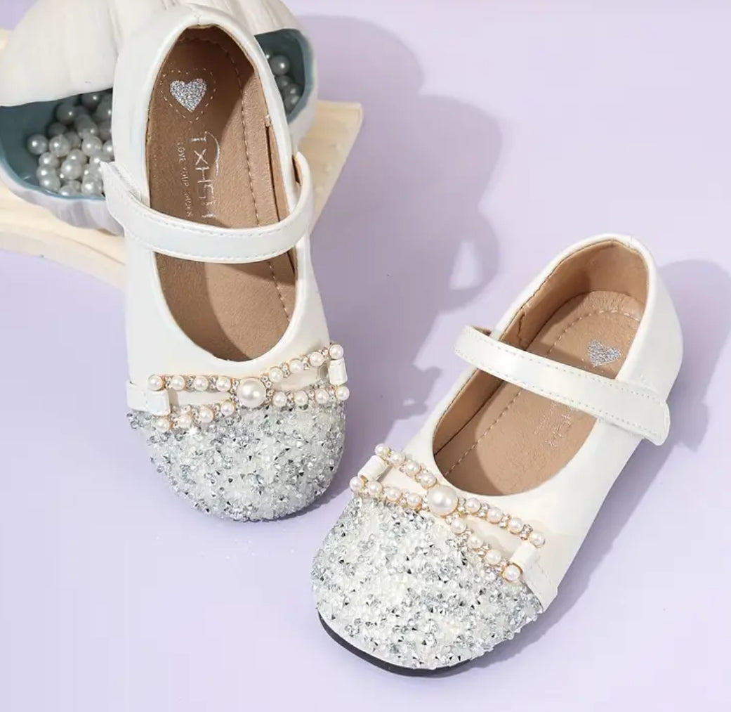 “Trendy Sequin Pearls & Rhinestones” Decor Mary Jane Shoes For Girls,