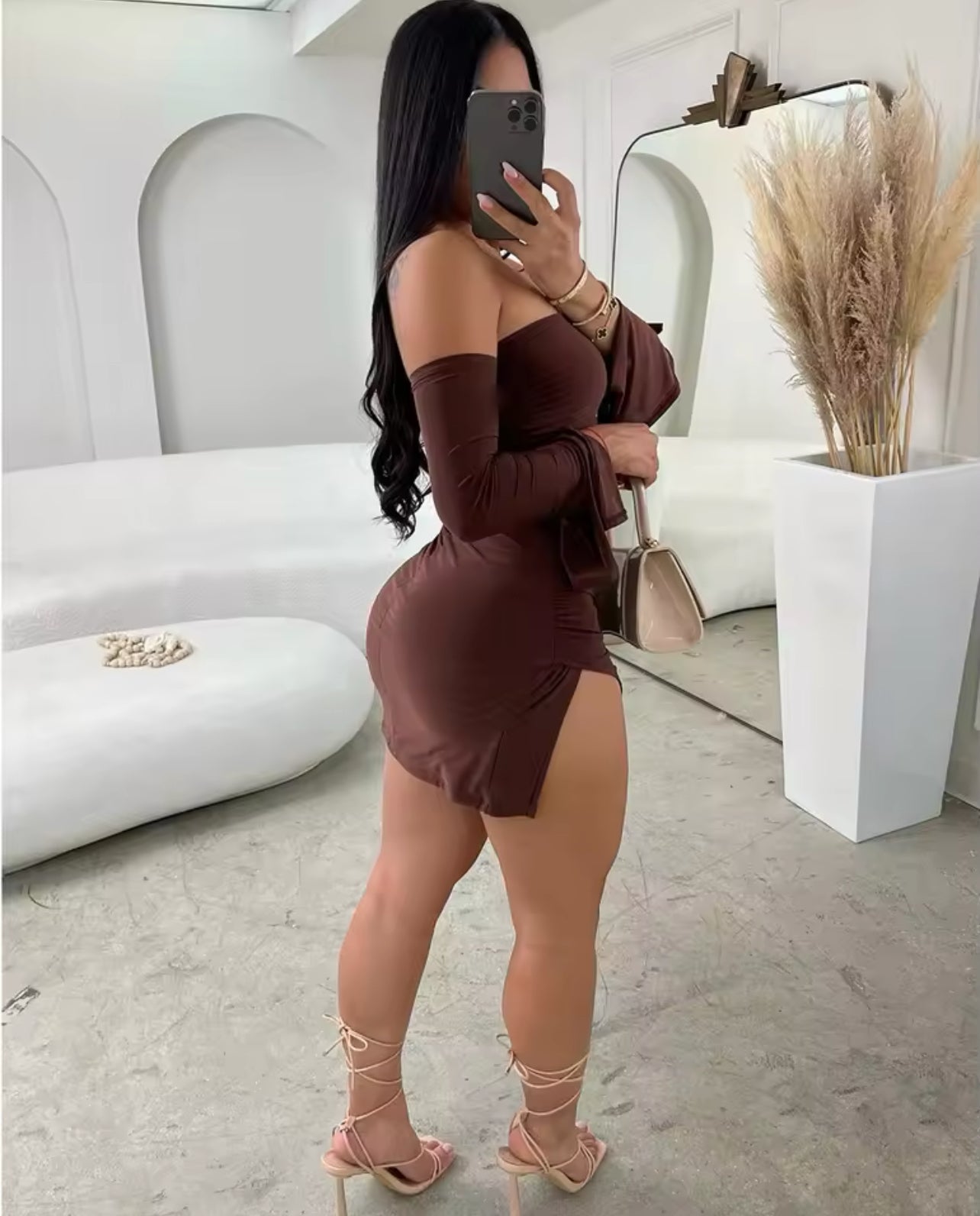 Club Dress Bodycon, Strapless Backless Mini Dress, Off-Shoulder Long Sleeve