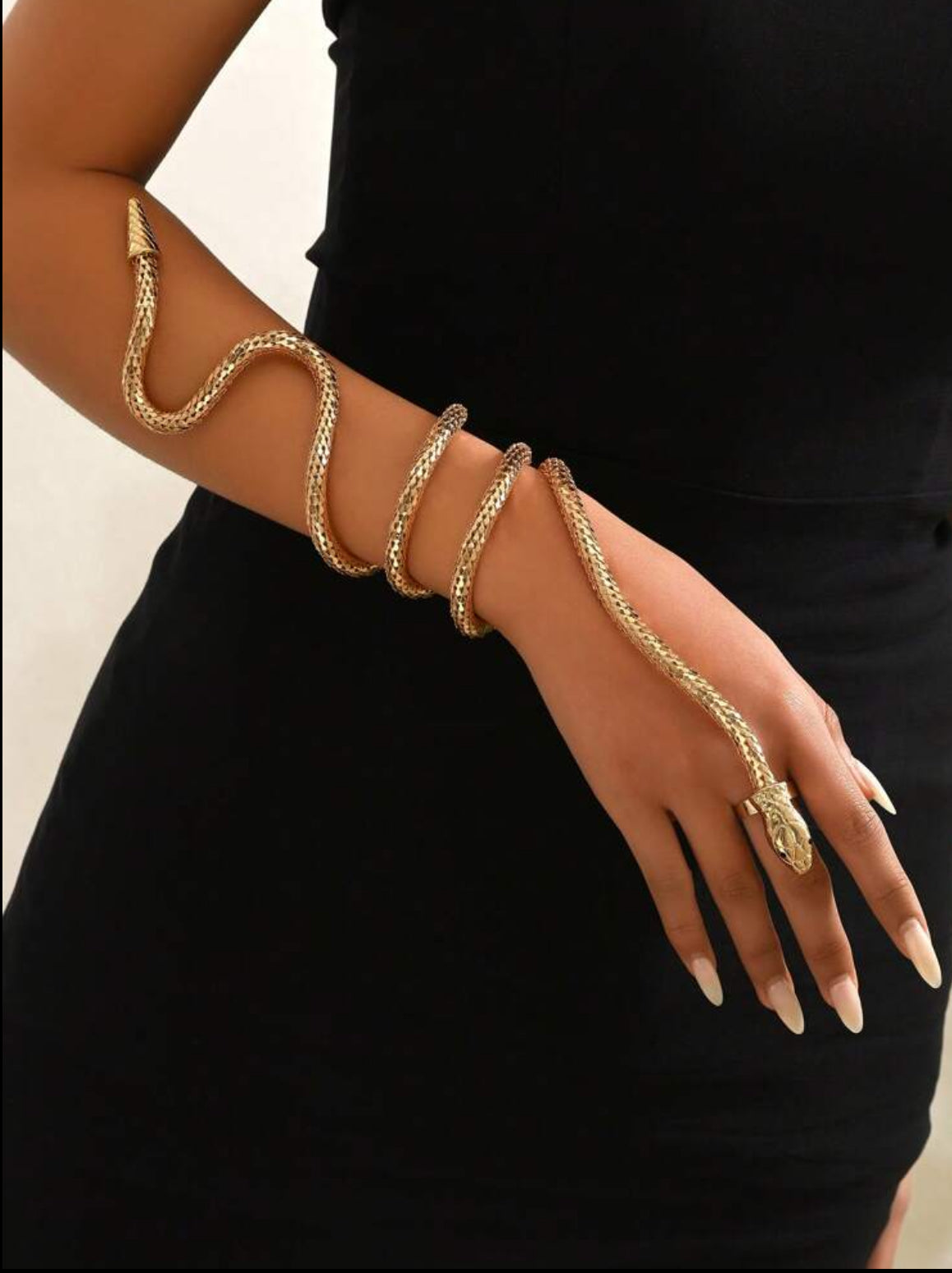 Snake Wrap Around, Connected Finger Bracelet, 1Pc Metallic Gold