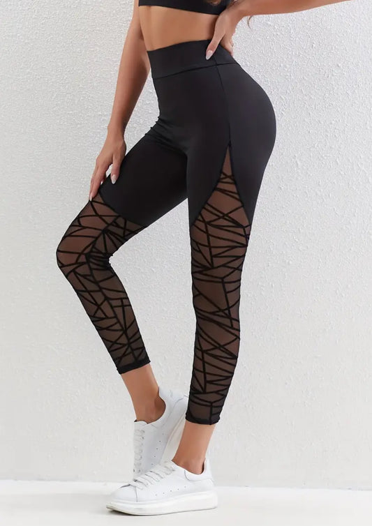 “Chelsea” High Waist Contrast, Elegant Mesh Skinny Leggings, Women's Fitness